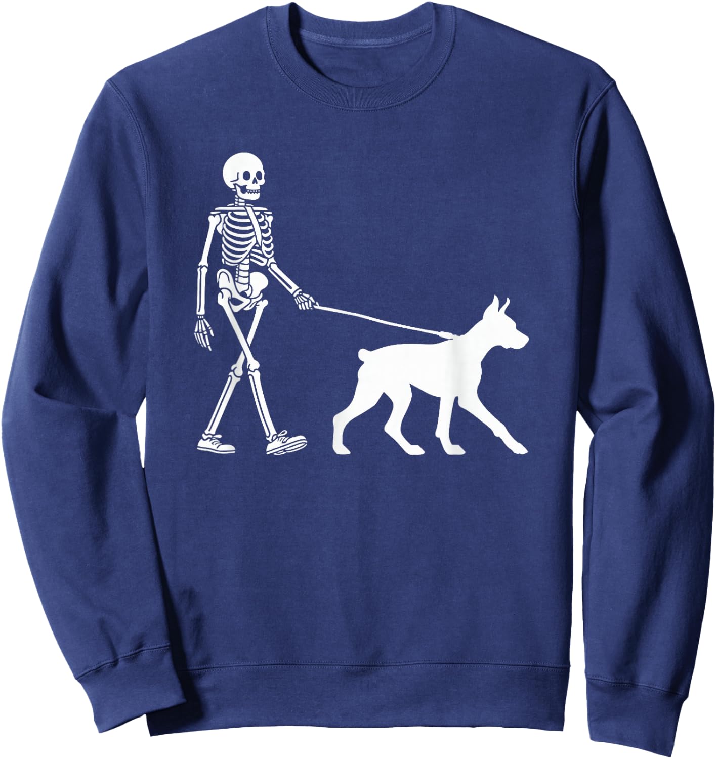 Skeleton Walking a Dog Doberman Pinscher Halloween Outfit Sweatshirt - Sweatshirt | Navy