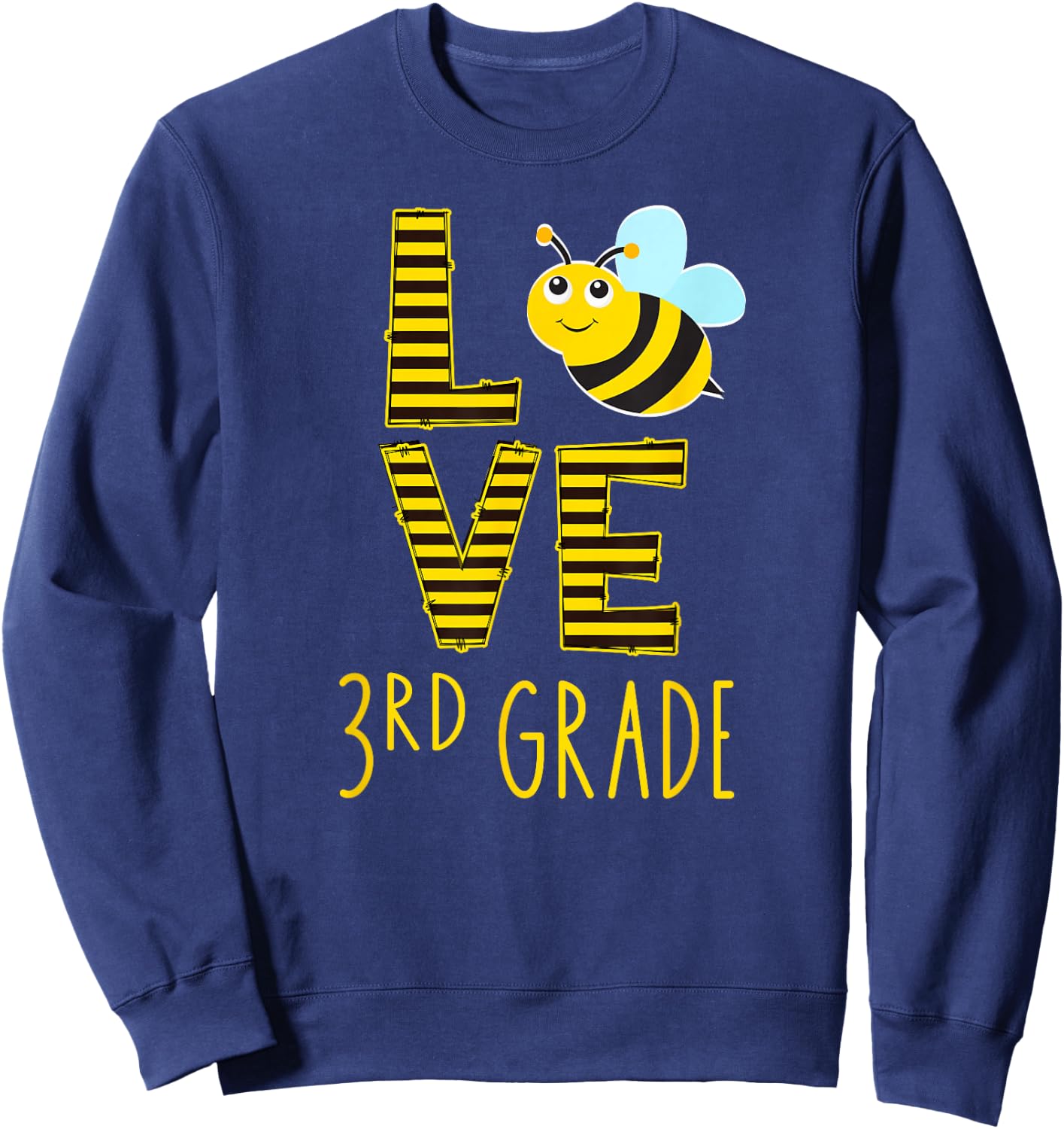 Love 3rd Grade Back To School Yellow Bee 3rd Grade Teacher Sweatshirt - Sweatshirt | Navy