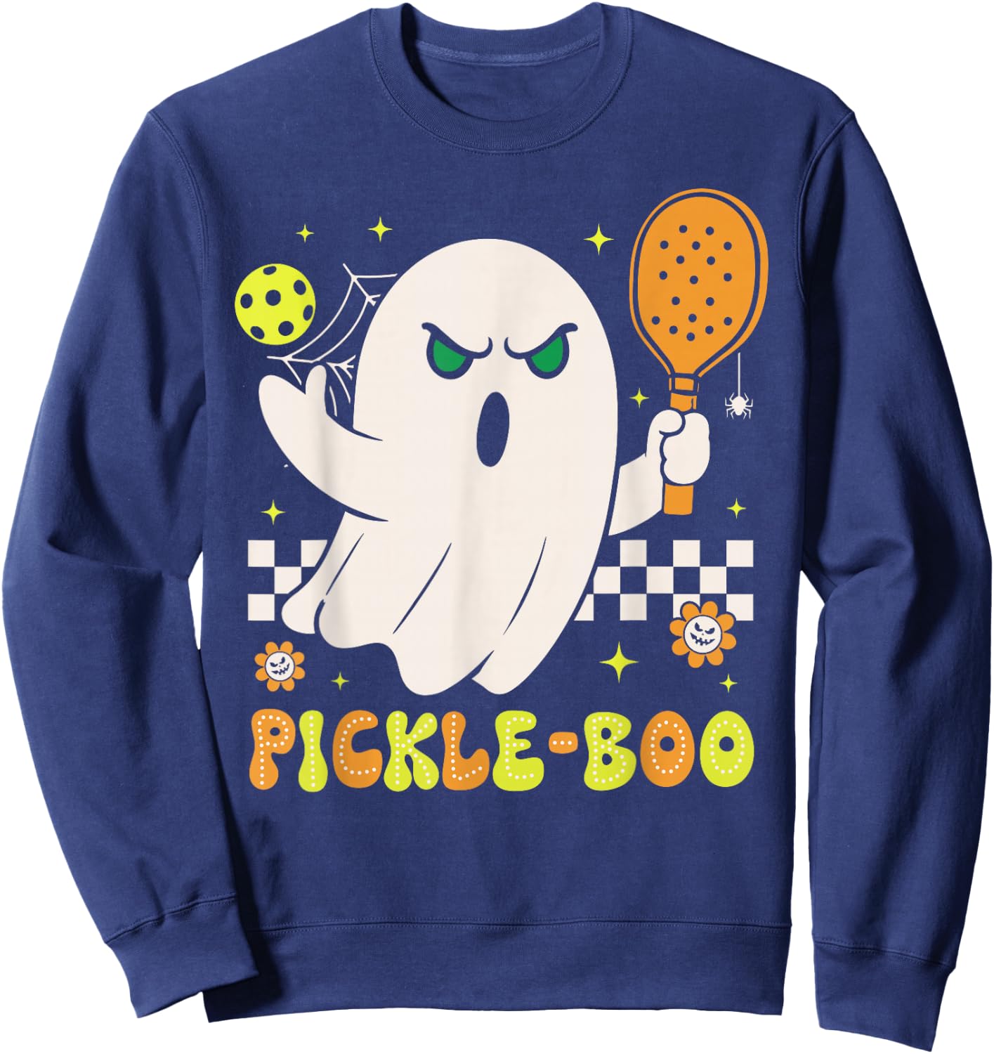 Groovy Halloween Pickleball Pickle Boo Ghost Men Women Kids Sweatshirt - Sweatshirt | Navy