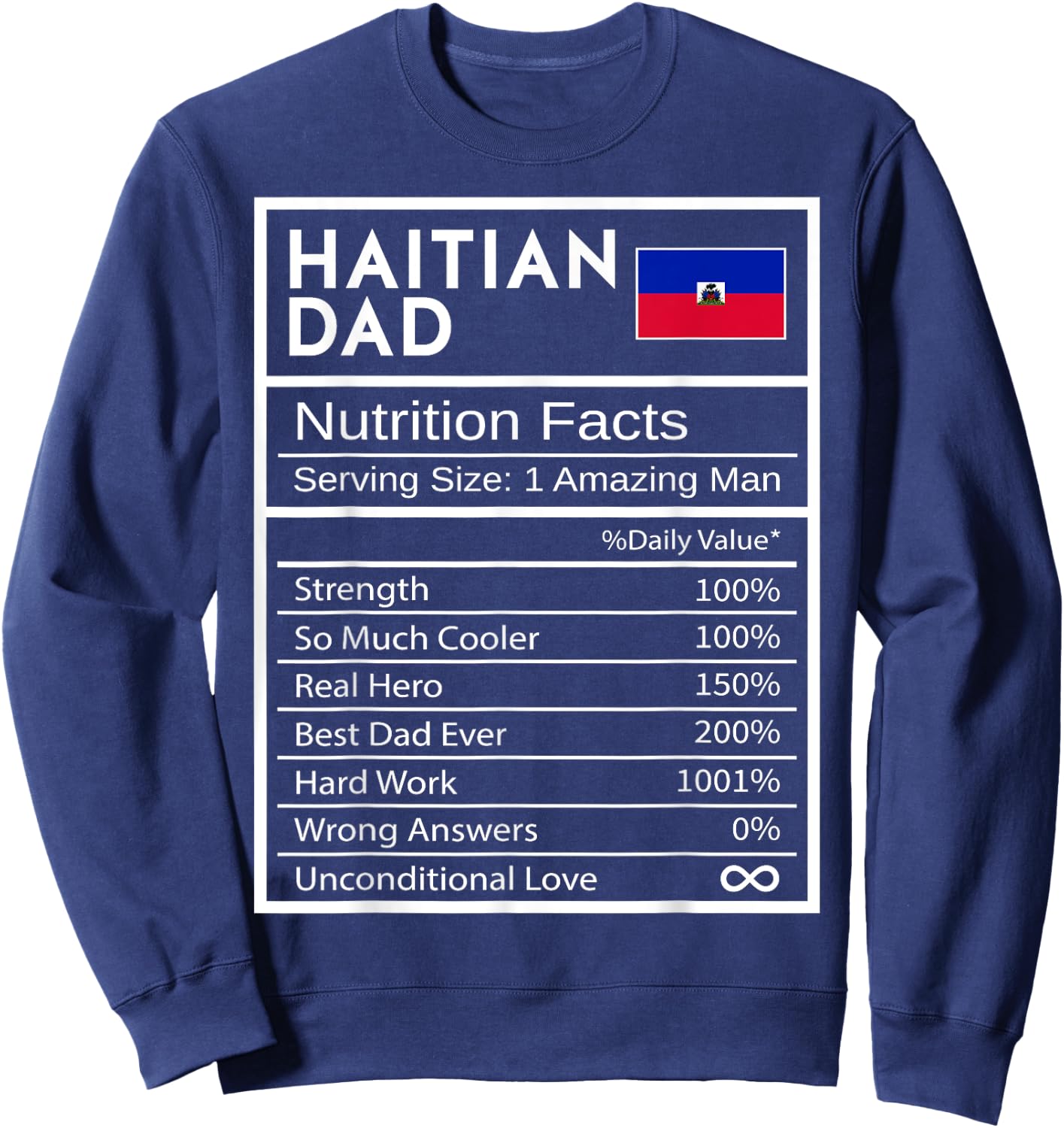 Haitian Dad Nutrition Facts National Pride Father's Day Sweatshirt - Sweatshirt | Navy