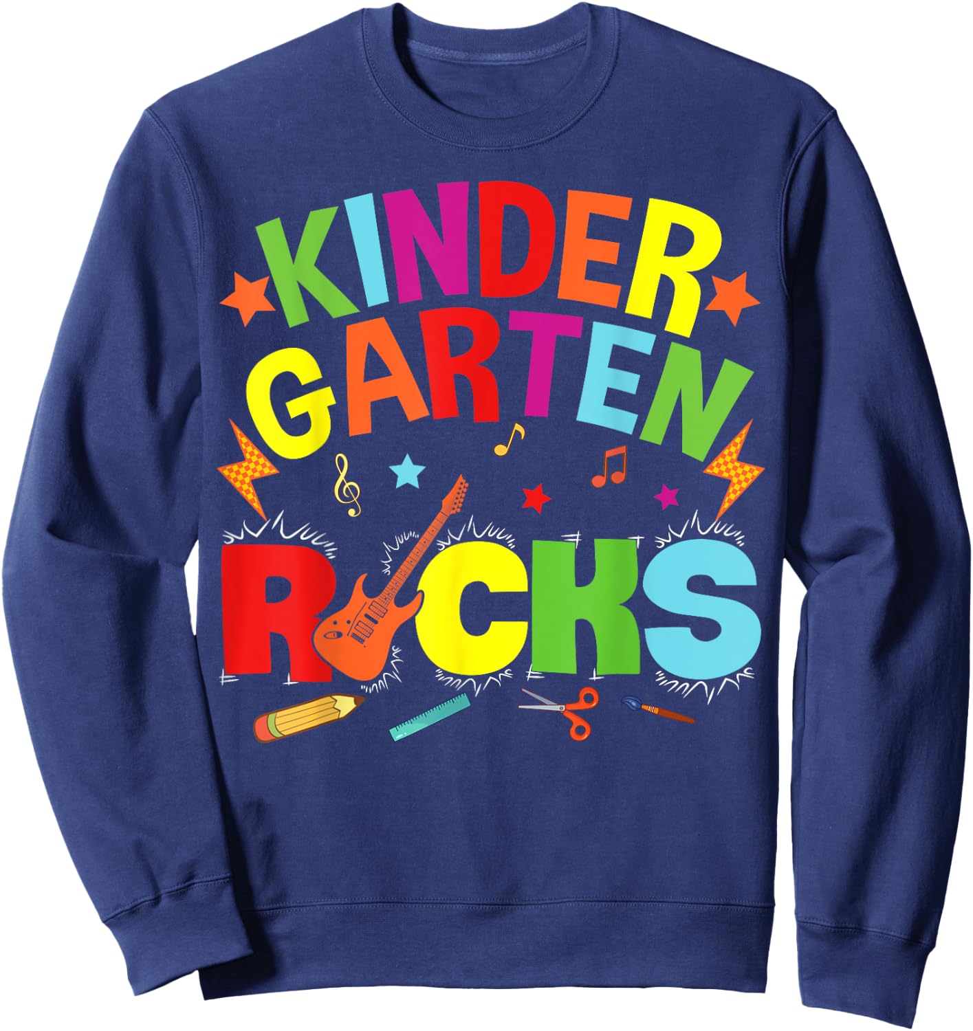 Hello Kindergarten Rocks Teacher Team Vibes Rockstar Sweatshirt - Sweatshirt | Navy