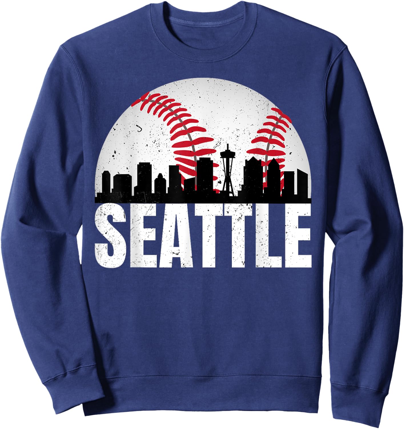 Vintage Seattle Skyline Baseball Retro Cityscap Washington Sweatshirt - Sweatshirt | Navy