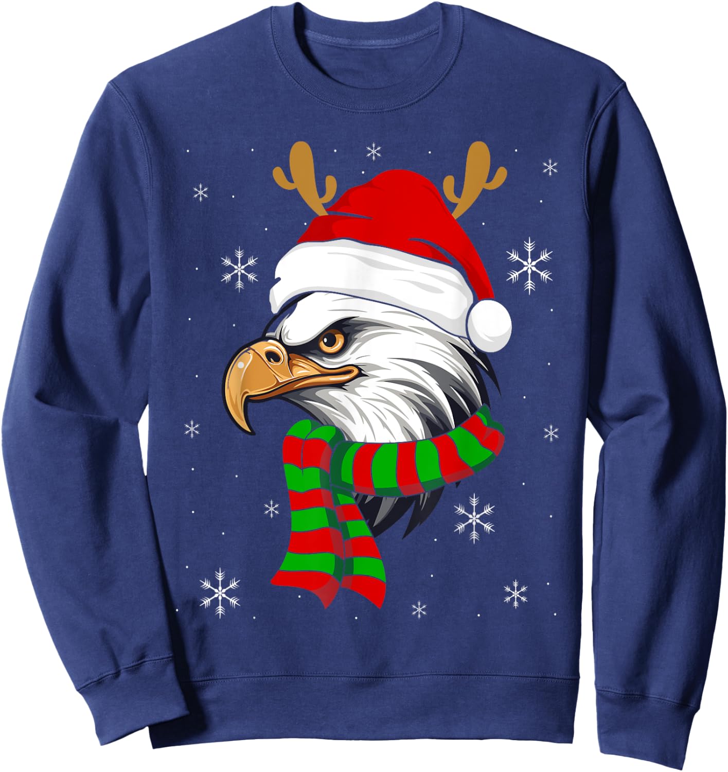 Christmas Eagle Patriotic Bald Eagle With Santa Hat Women Kids Men Sweatshirt - Sweatshirt | Navy