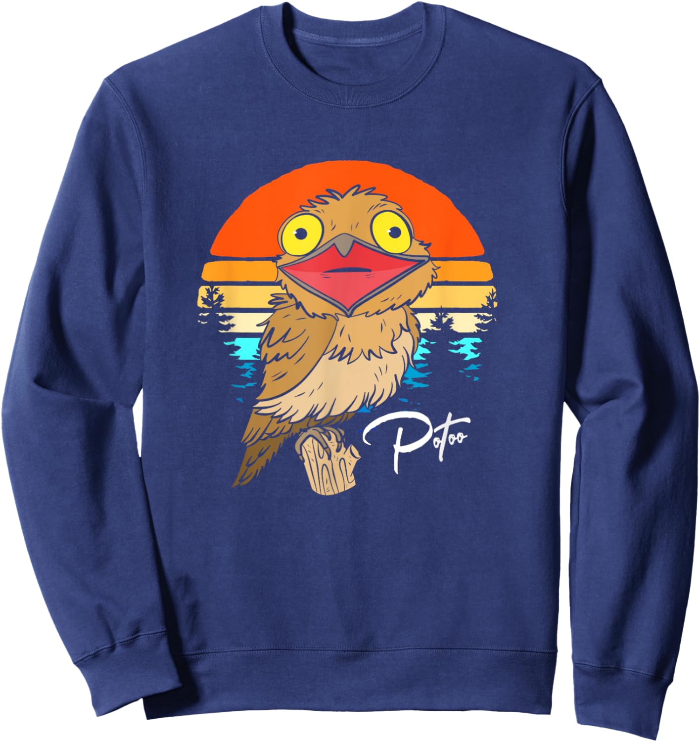 Retro Sunset Potoo Lover Potoo Bird Face Sweatshirt - Sweatshirt | Navy