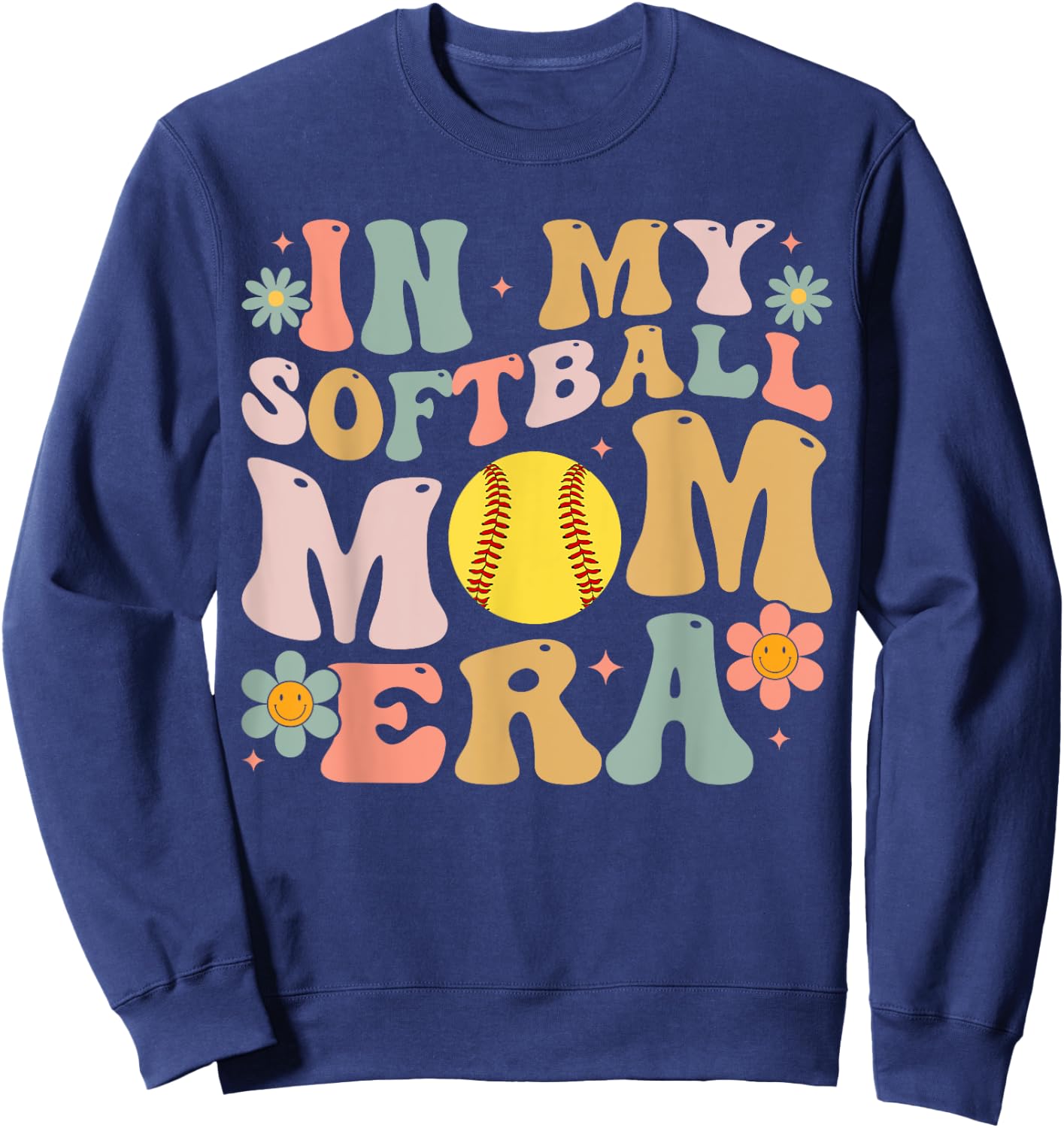 In My Softball Mom Era Groovy Softball Mama for Mothers Day Sweatshirt - Sweatshirt | Navy