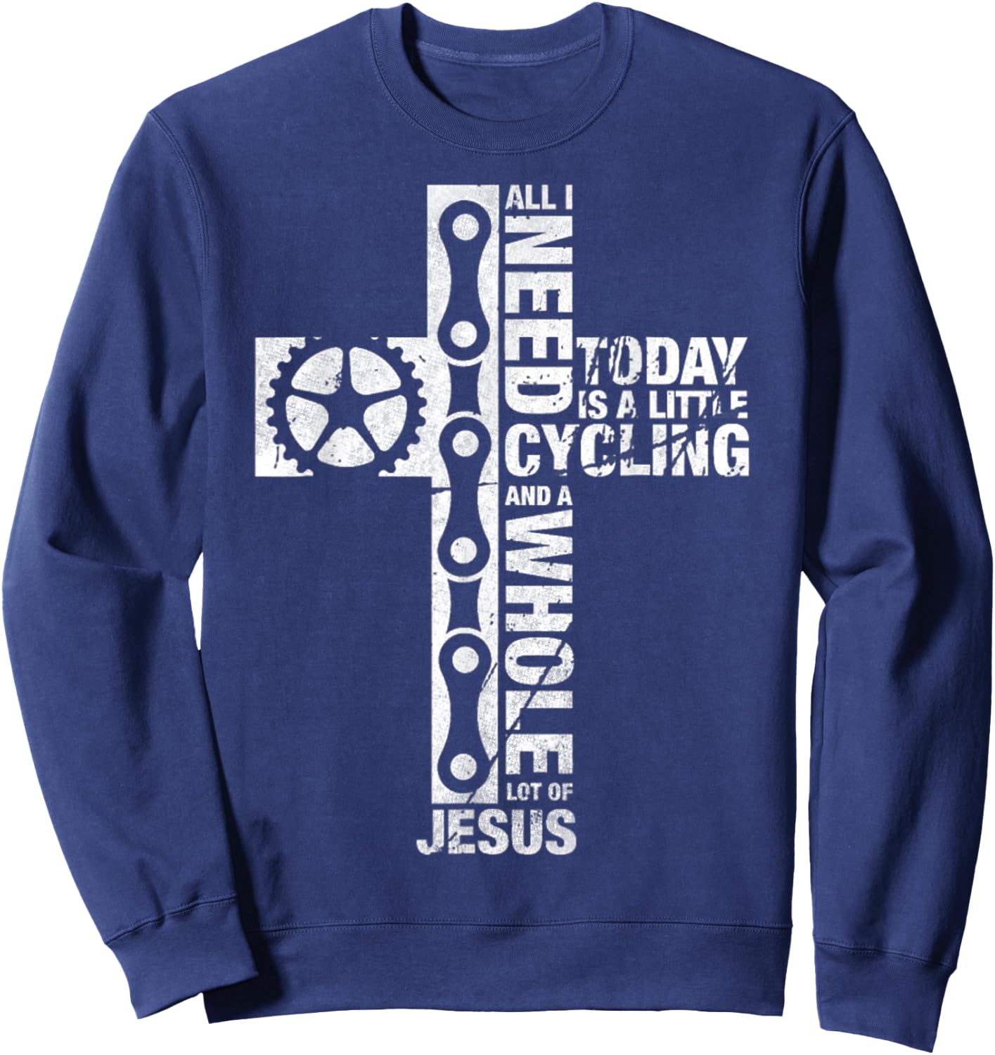 Vintage I Need Is Cycling And Jesus Christian Religious Sweatshirt - Sweatshirt | Navy