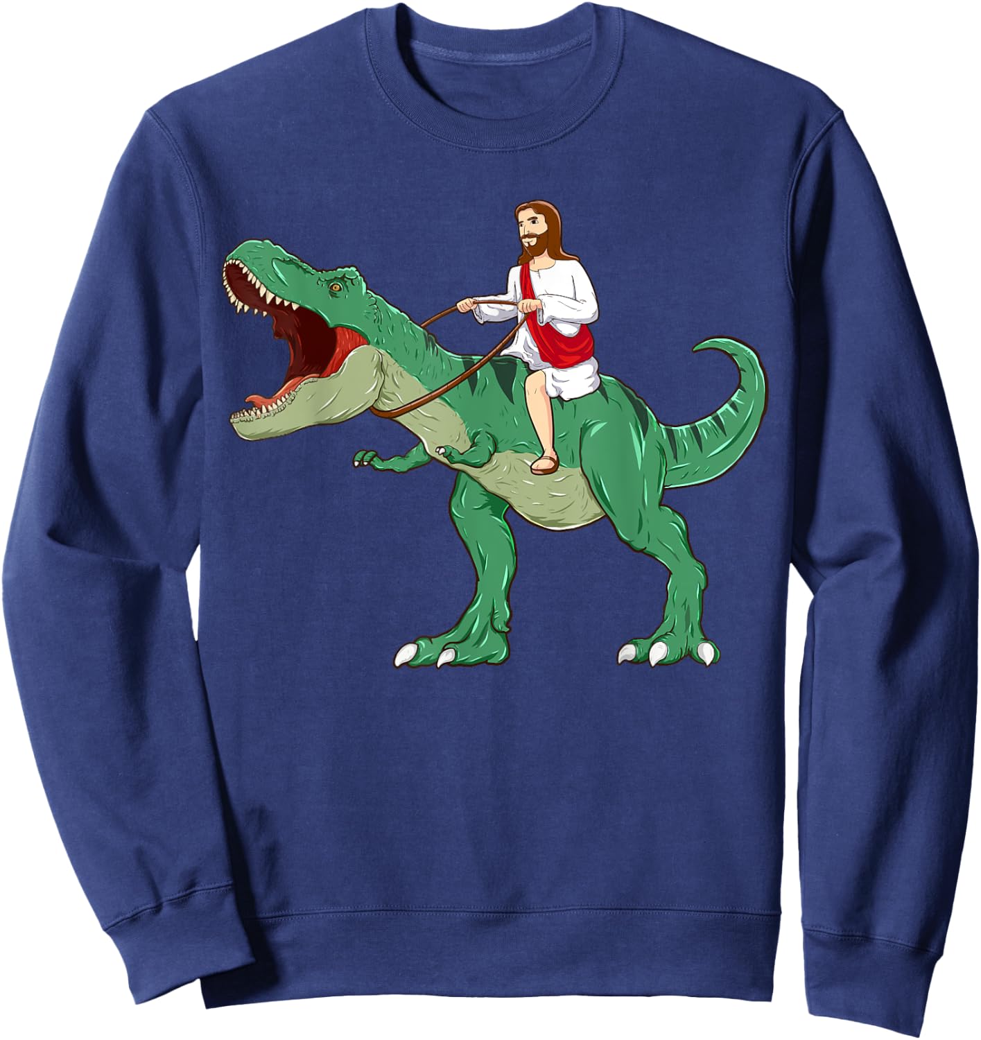 Funny Parody Jesus Riding Dinosaur Meme Dino Lover Believer Sweatshirt - Sweatshirt | Navy