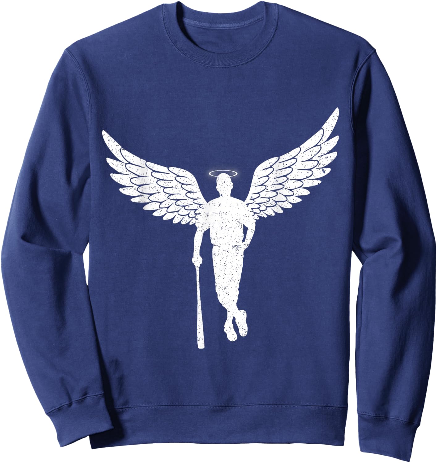 Vintage Angel Baseball Player with Halo And Wings Sweatshirt - Sweatshirt | Navy