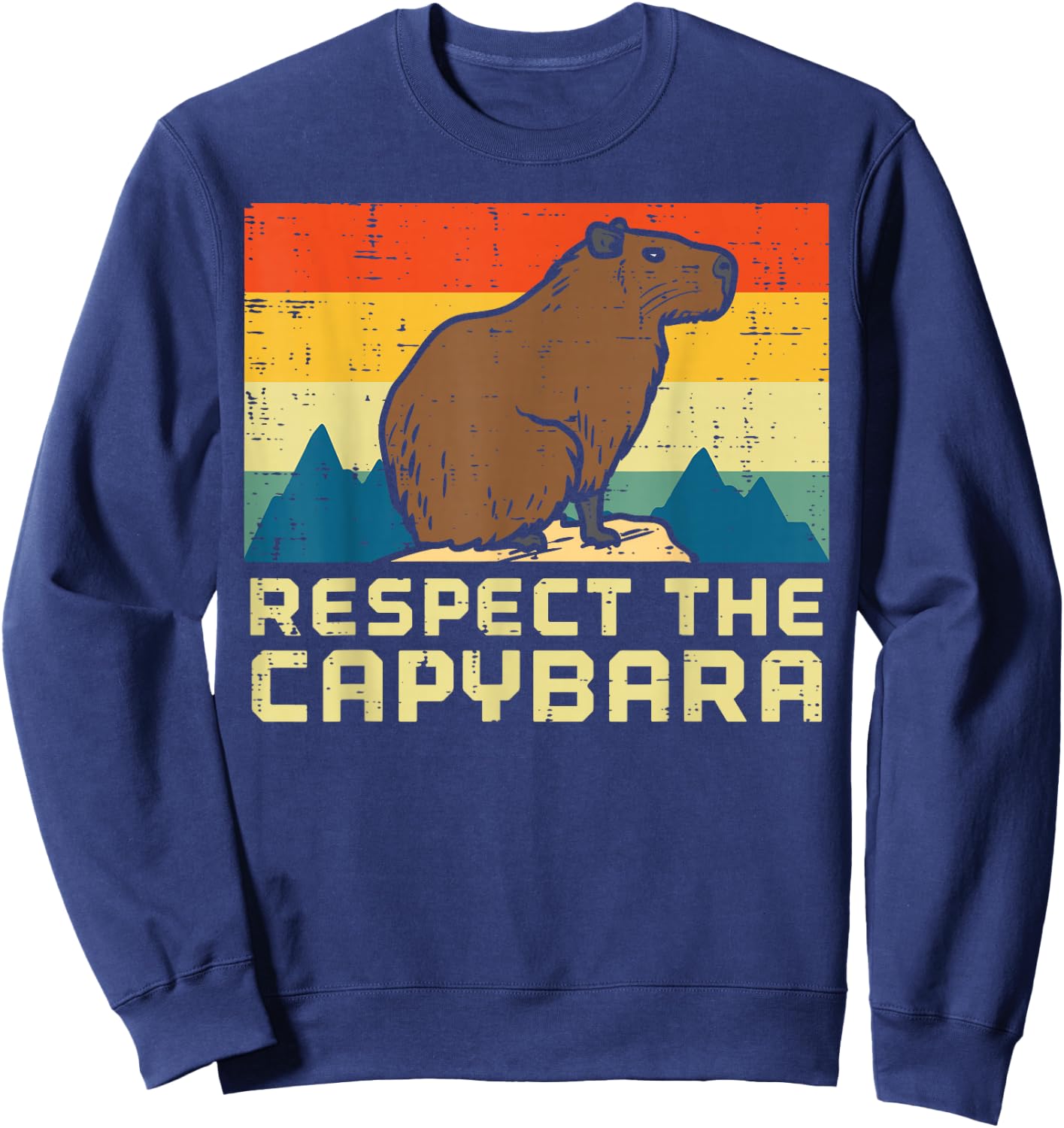 Respect The Capybara Retro Capy Rodent Animal Men Women Kids Sweatshirt - Sweatshirt | Navy