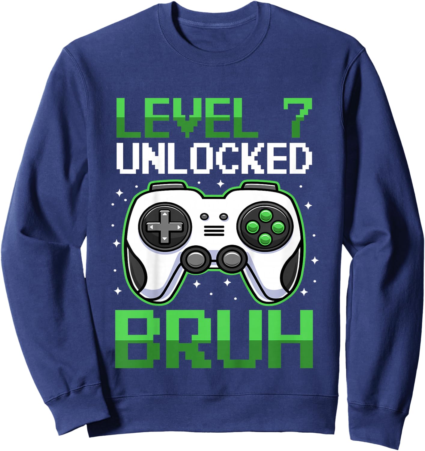 Kids Level 7 Unlocked Bruh 7 Years Old Video Gamer Birthday Boy Sweatshirt - Sweatshirt | Navy