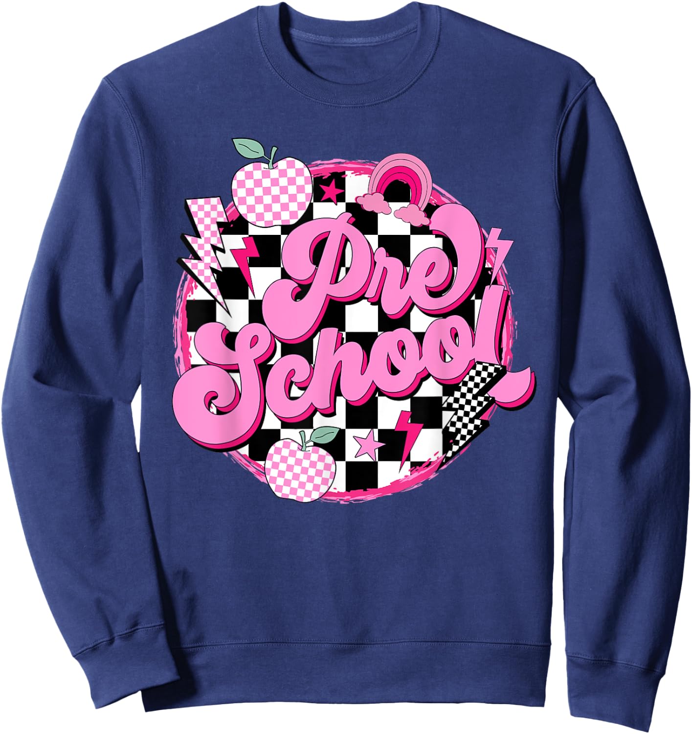 Preschool Teacher Women Retro Checkered First Day of School Sweatshirt - Sweatshirt | Navy