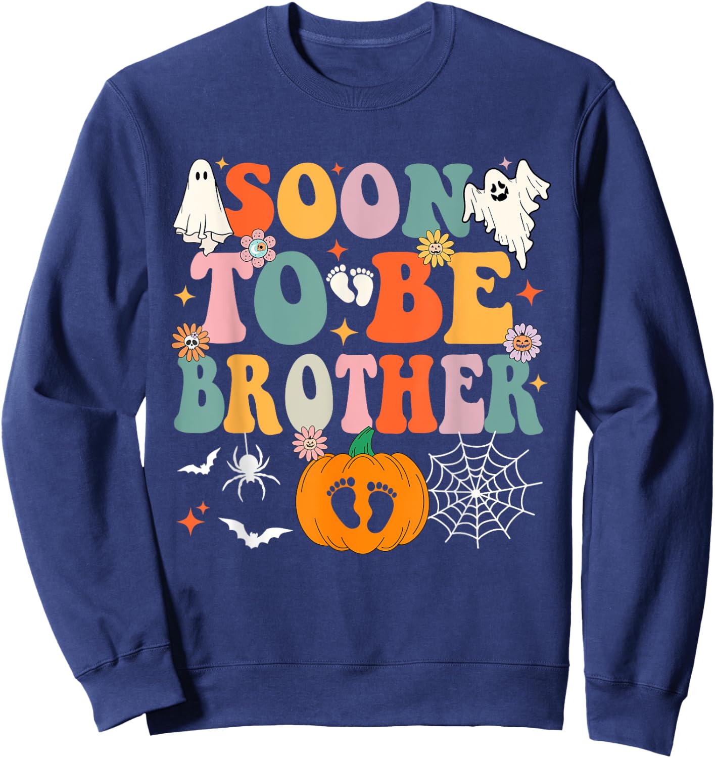 Soon to Be Brother Halloween Pregnancy Announcement Pumpkin Sweatshirt - Sweatshirt | Navy