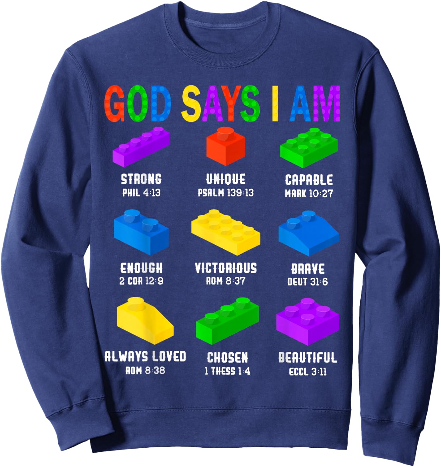 God Says I Am Building Brick Builder Block Boys Christian Sweatshirt - Sweatshirt | Navy