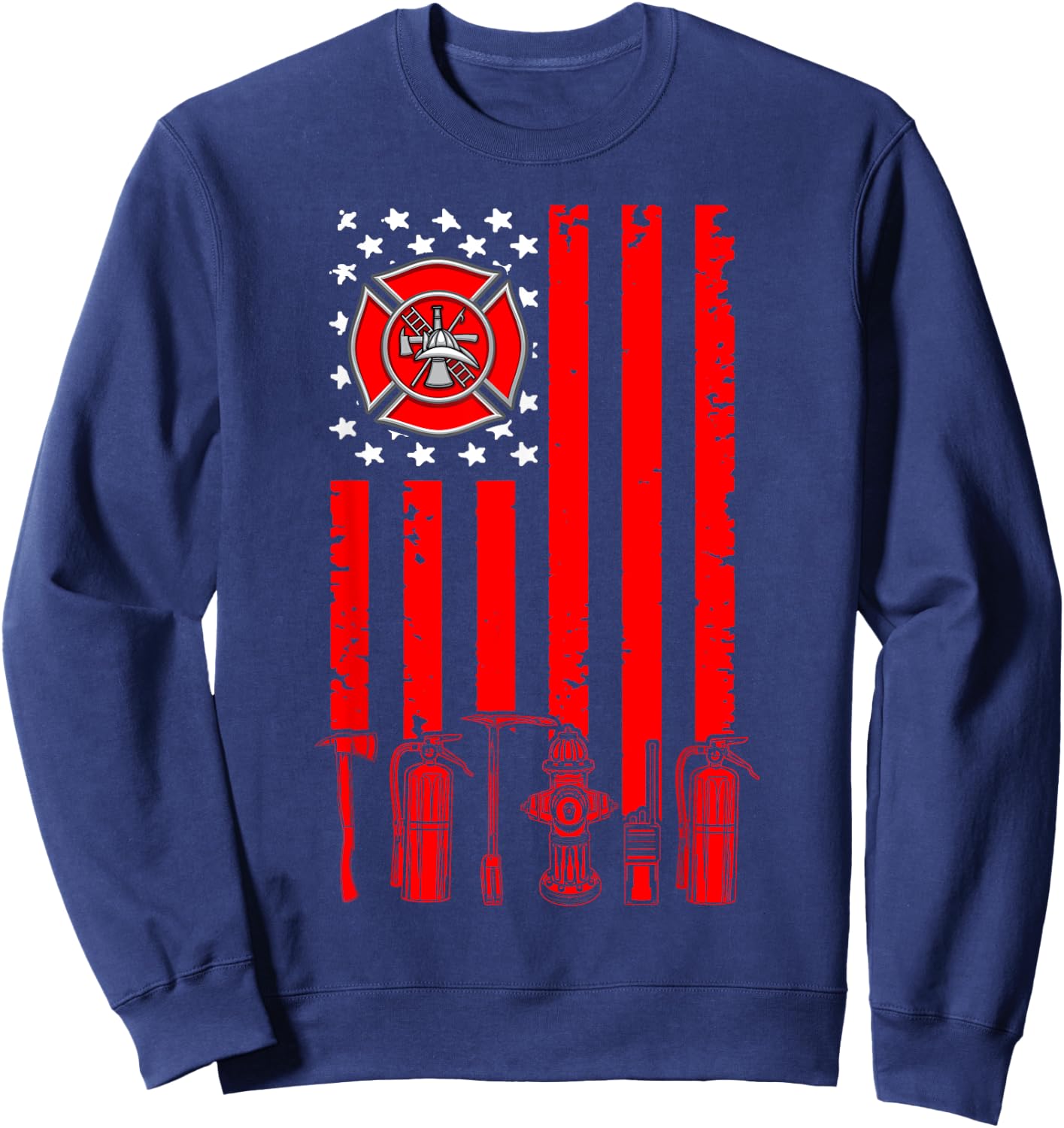 Fireman USA Flag Firefighter Firefighting Expert Sweatshirt - Sweatshirt | Navy