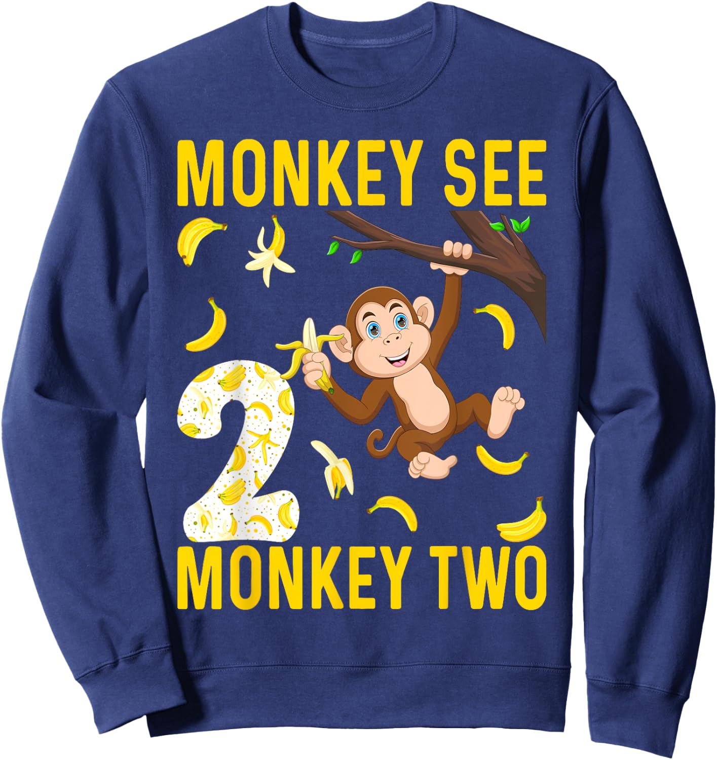 Kids 2 Years Old Monkey Party Themes 2nd Birthday Sweatshirt - Sweatshirt | Navy