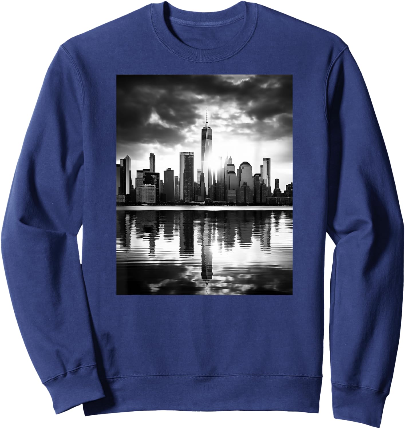 Black & White Photo of a city with a Reflection Photography Sweatshirt - Sweatshirt | Navy