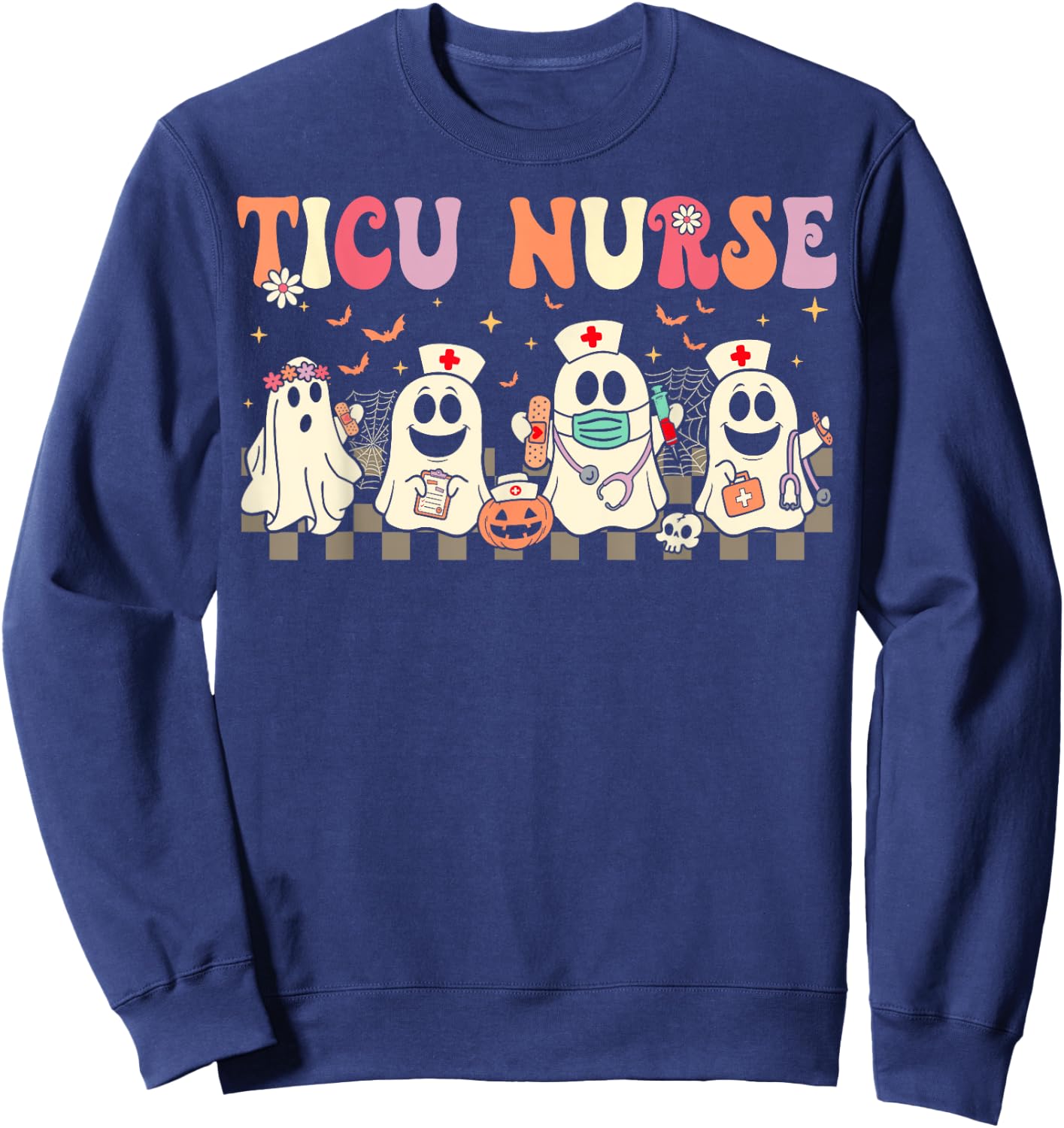 TICU Boo Crew Nurse Ghost Trauma ICU Nurse Halloween Sweatshirt - Sweatshirt | Navy