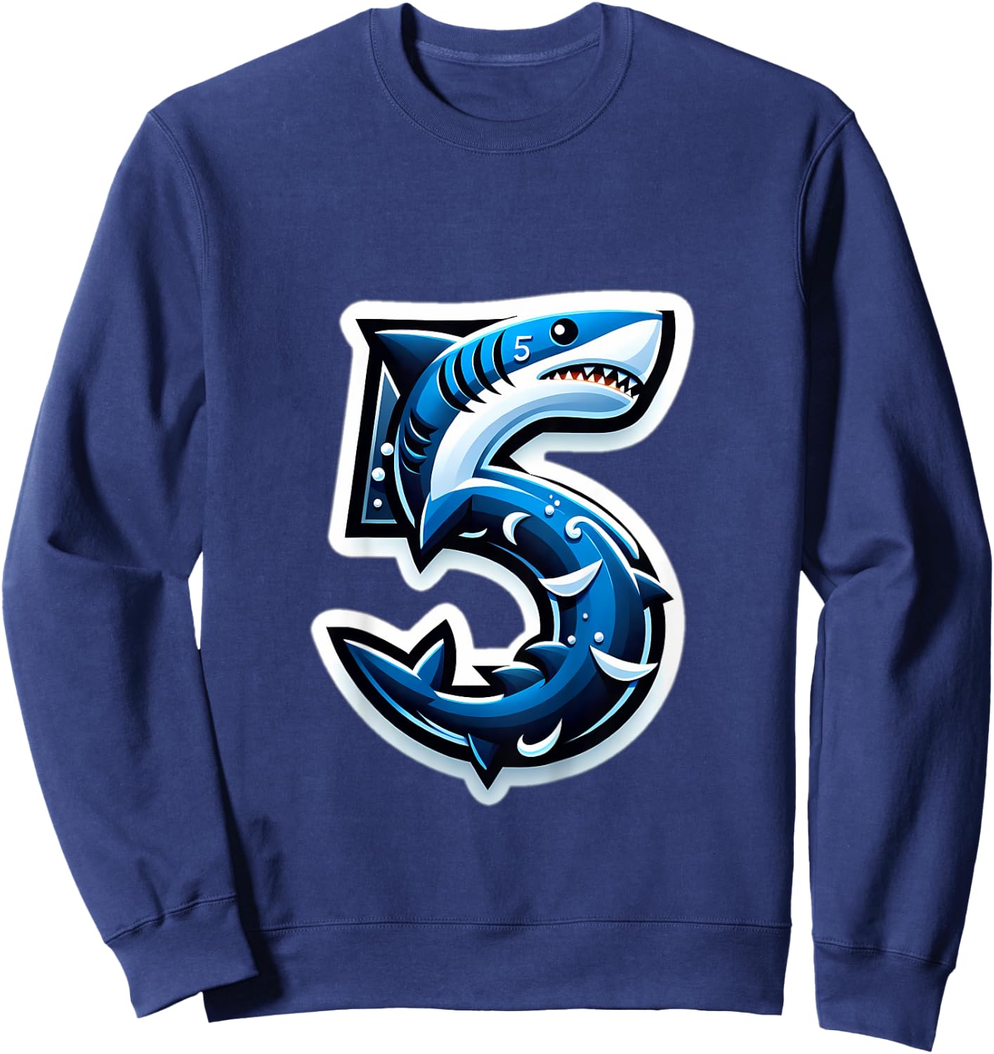 Kids Turning 5 Years Old Shark Birthday Party 5th Bday Boy, Girl Sweatshirt - Sweatshirt | Navy
