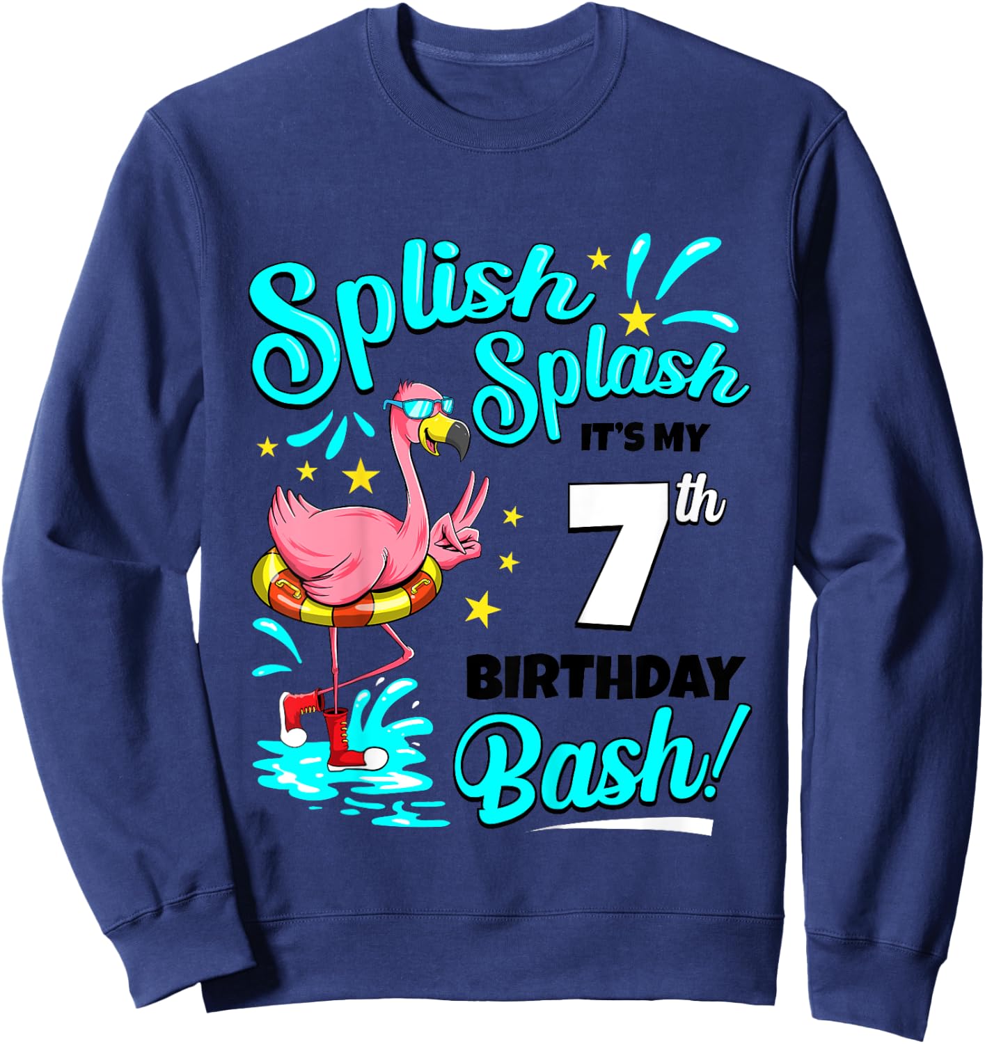 7th Birthday Flamingo 7 Years Old Pool Party Summer Girls Kids Sweatshirt - Sweatshirt | Navy