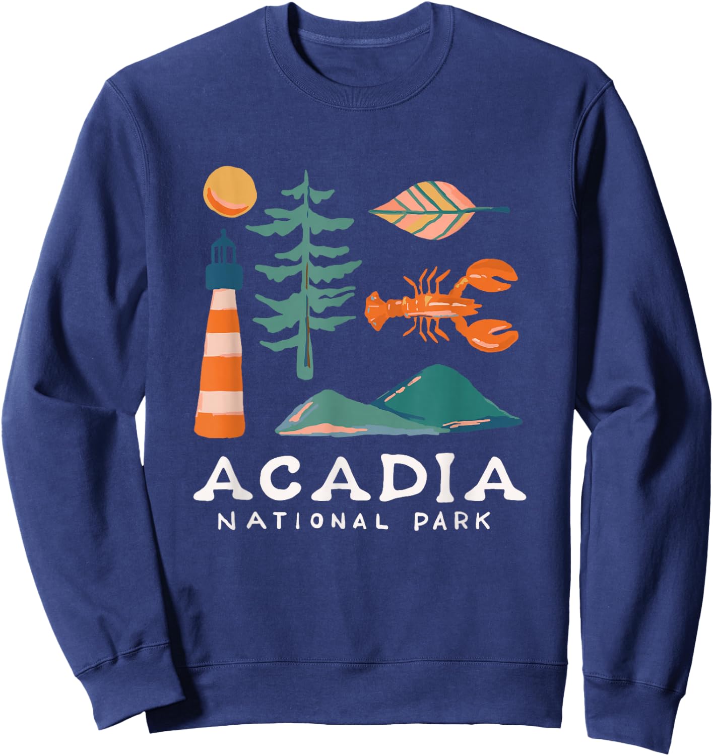 Acadia National Park Travel Icons Maine Vacation Souvenir Sweatshirt - Sweatshirt | Navy