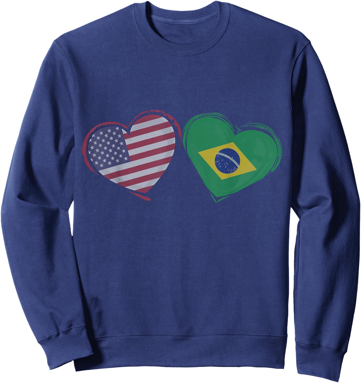 USA Brazil Flag Heart Valentines Day Brazilian American Sweatshirt - Sweatshirt | Navy