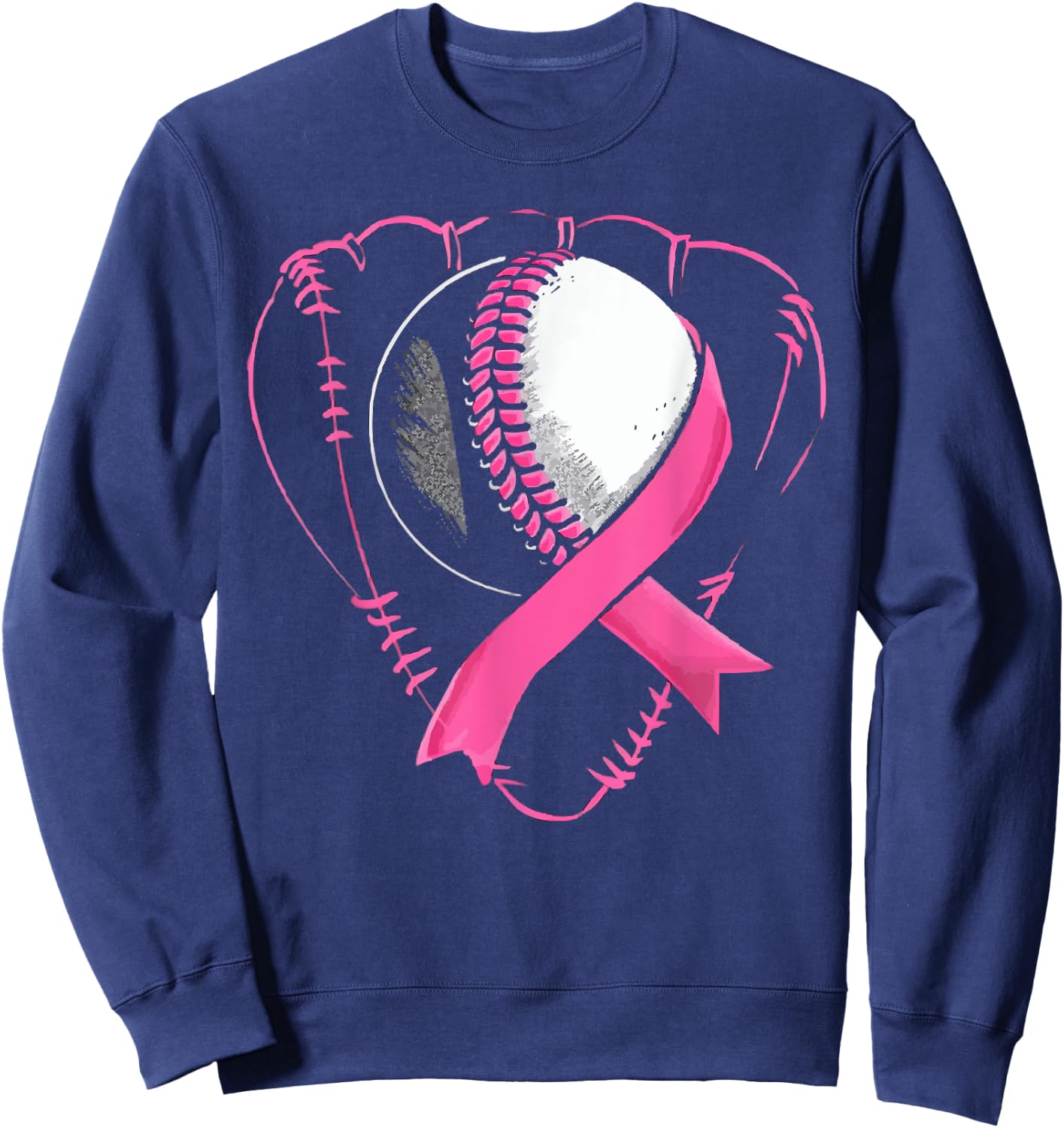 Baseball Breast Cancer Awareness Month Pink Ribbon Sweatshirt - Sweatshirt | Navy