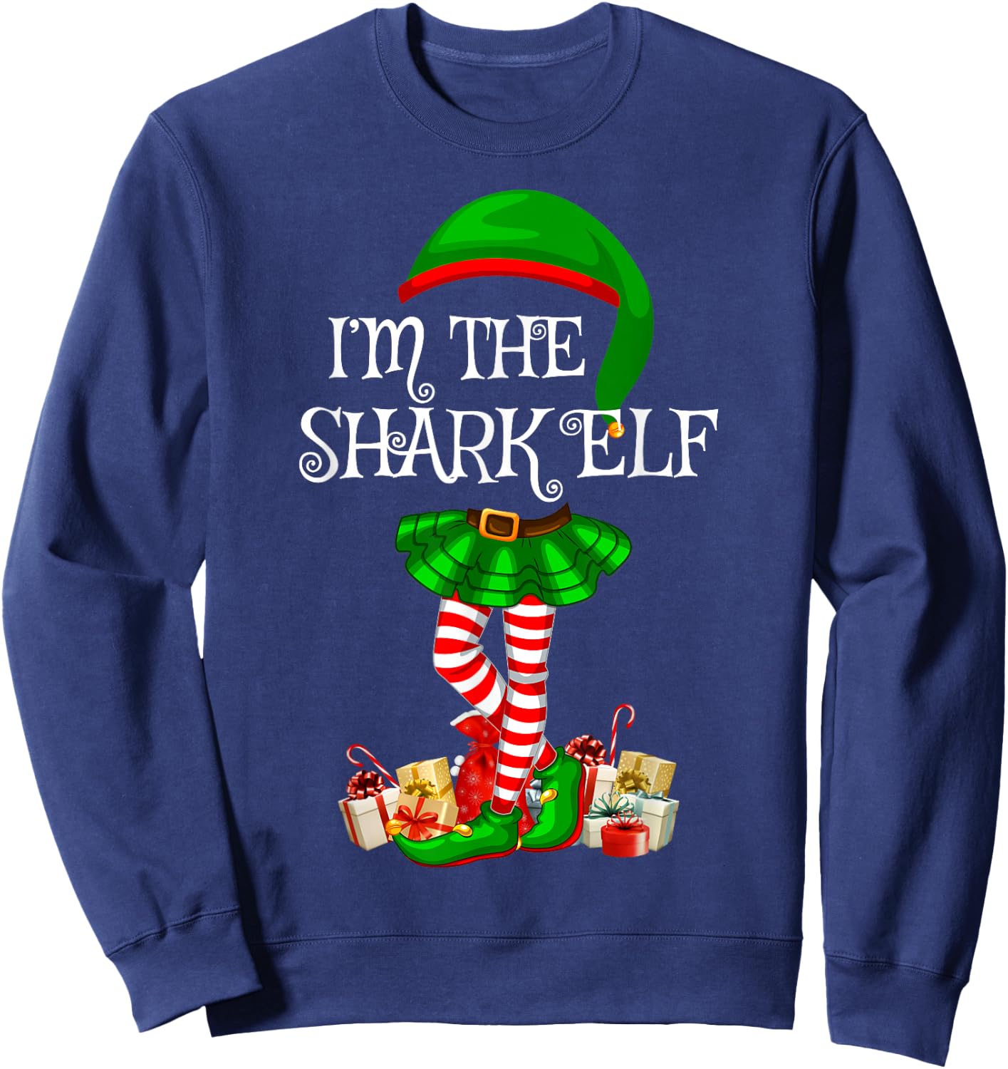 Matching Family Women Girls I'm The Shark Elf Christmas Sweatshirt - Sweatshirt | Navy