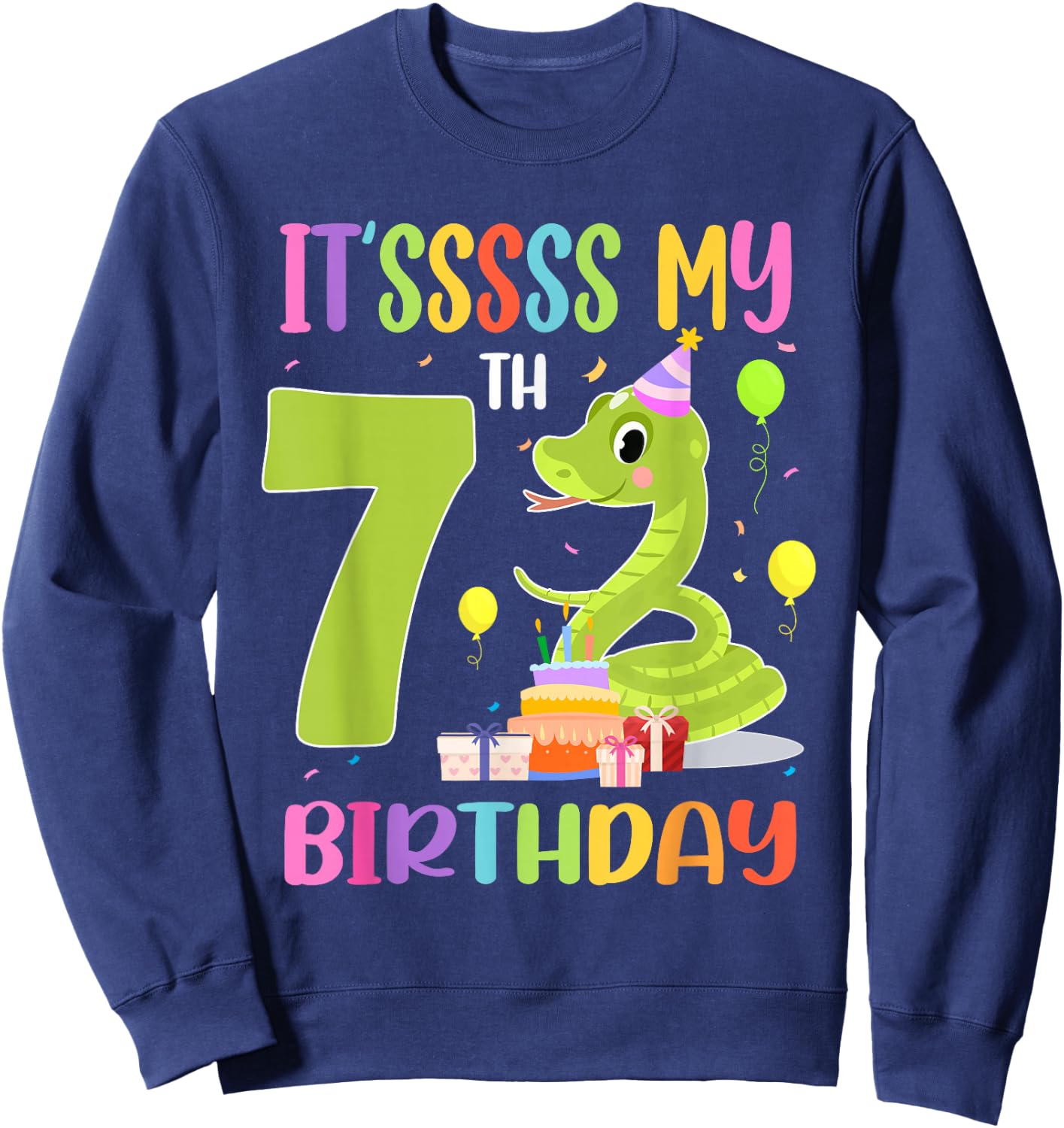 It's My 7th Birthday Snake 7 Years Old Birthday Sweatshirt - Sweatshirt | Navy