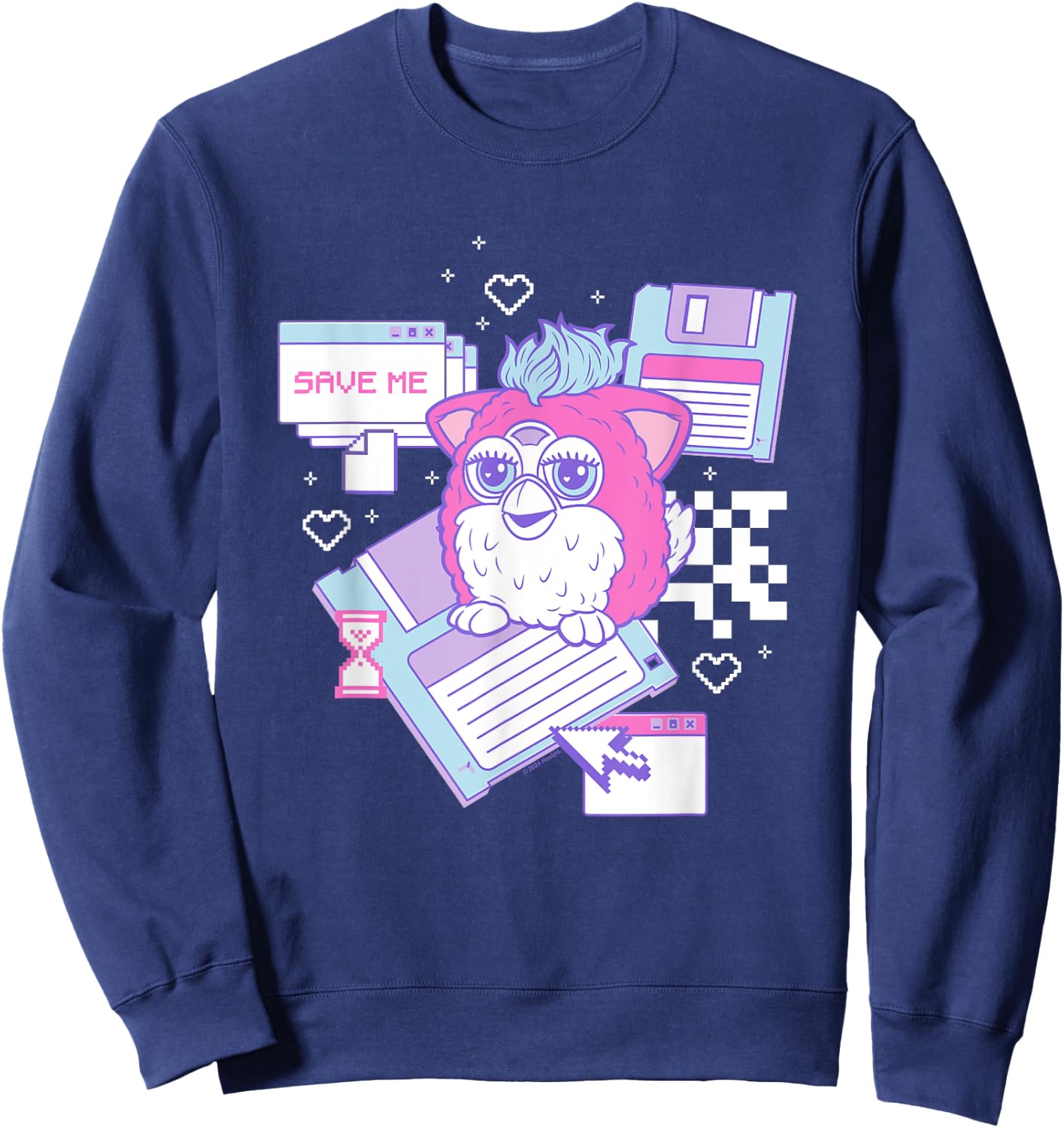 Furby Cute Retro Computer Friend Save Me Big Chest Poster Sweatshirt - Sweatshirt | Navy