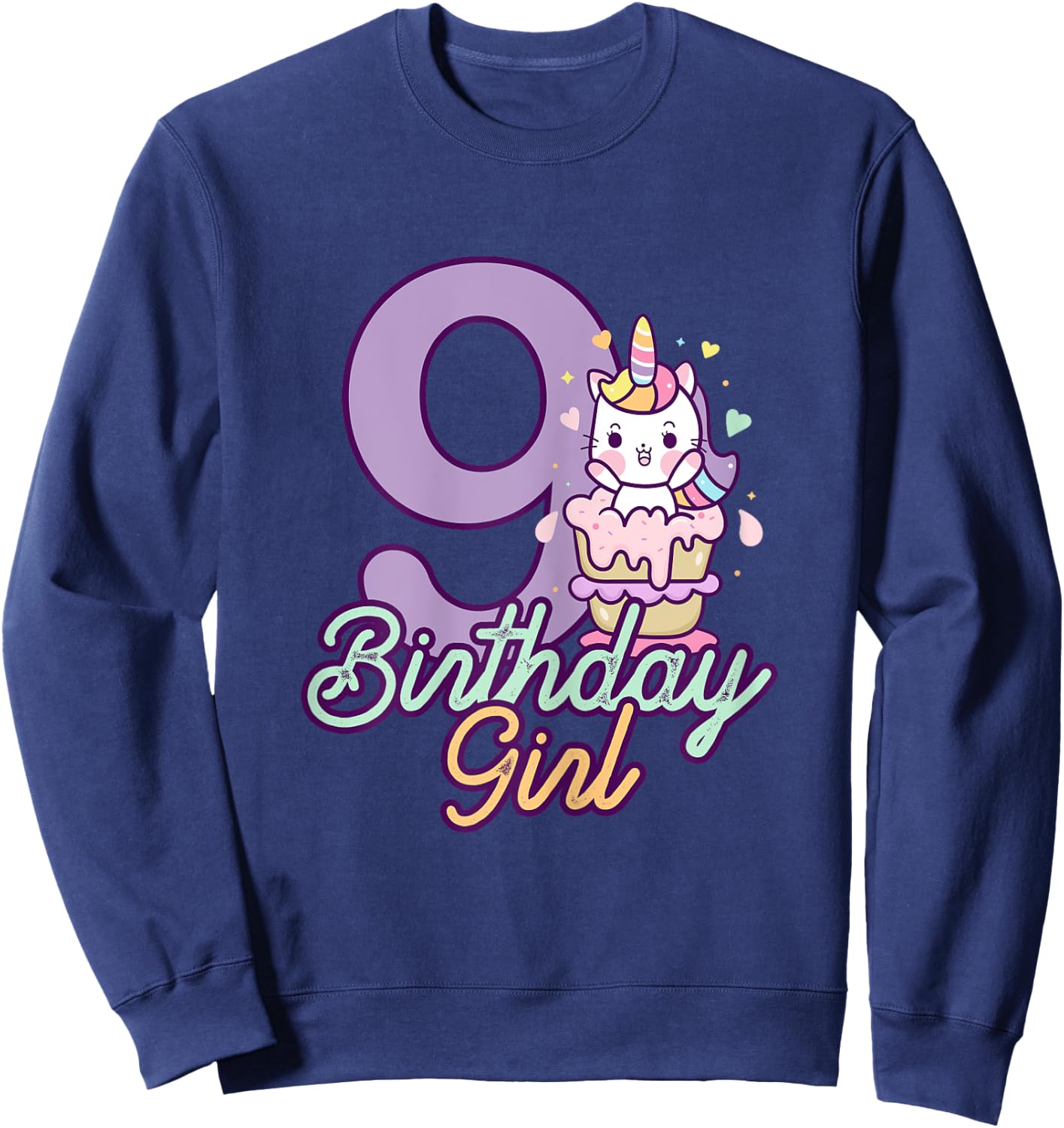 9 Years Old Birthday Girl Gifts Unicorn 9th Birthday Sweatshirt - Sweatshirt | Navy