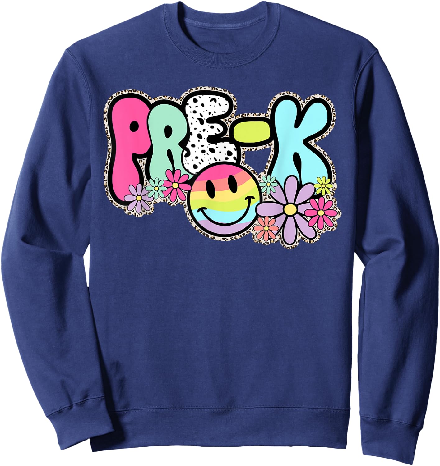 Pre-K Smile Face Retro Back To School Teacher Student Women Kids Sweatshirt - Sweatshirt | Navy