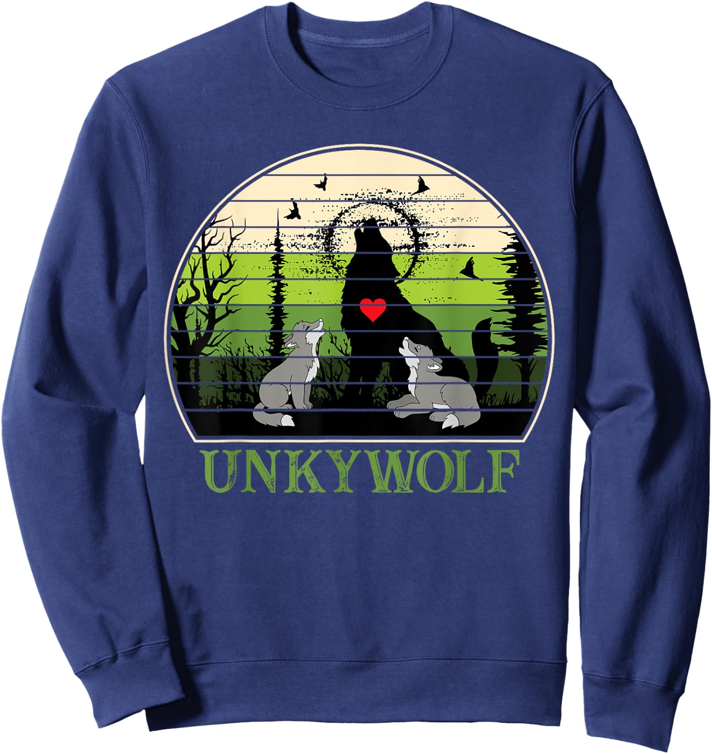 Retro Vintage Sunset Unky Wolf Fathers Day Uncle Wolf Sweatshirt - Sweatshirt | Navy