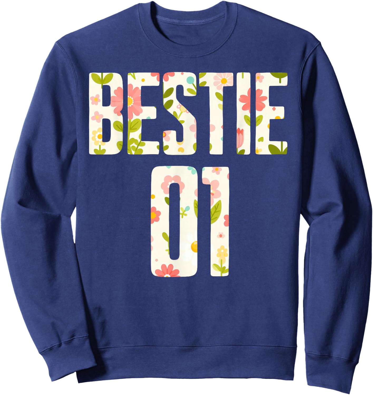 Bestie 1 Bestie 2 Matching Best Retro Flower Twinning Friend Sweatshirt - Sweatshirt | Navy
