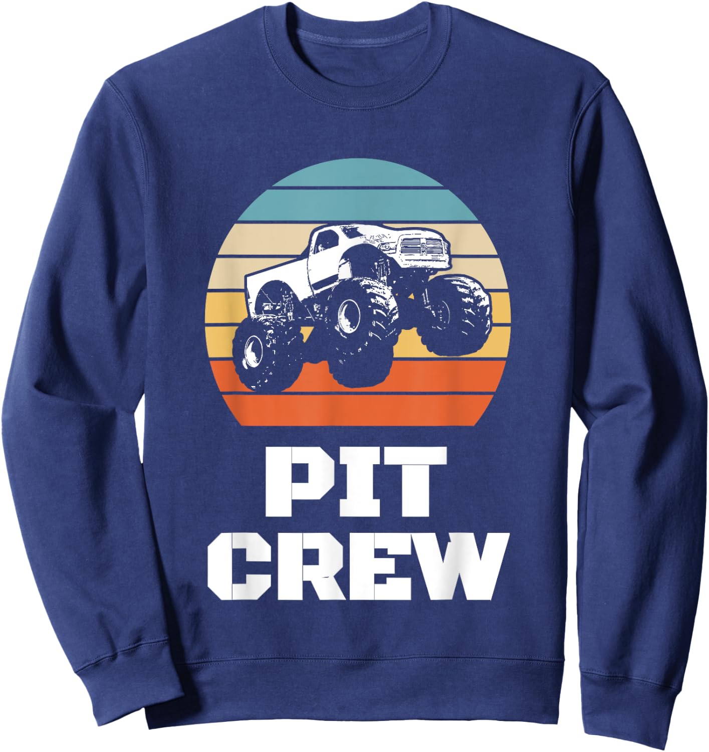 Pit Crew Monster Trucks Happy Sunset Retro Theme Sweatshirt - Sweatshirt | Navy