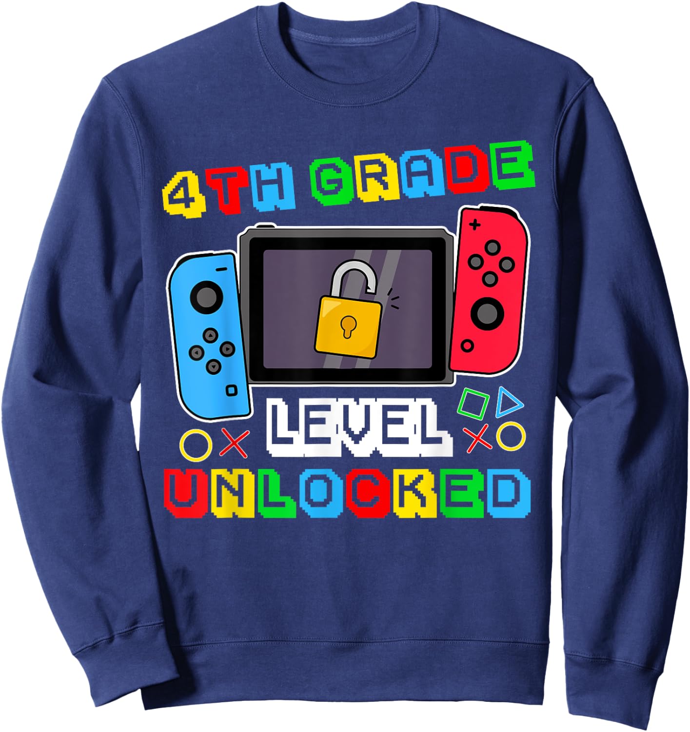 4th grade Level Unlocked Gamer Back to School Boy Sweatshirt - Sweatshirt | Navy