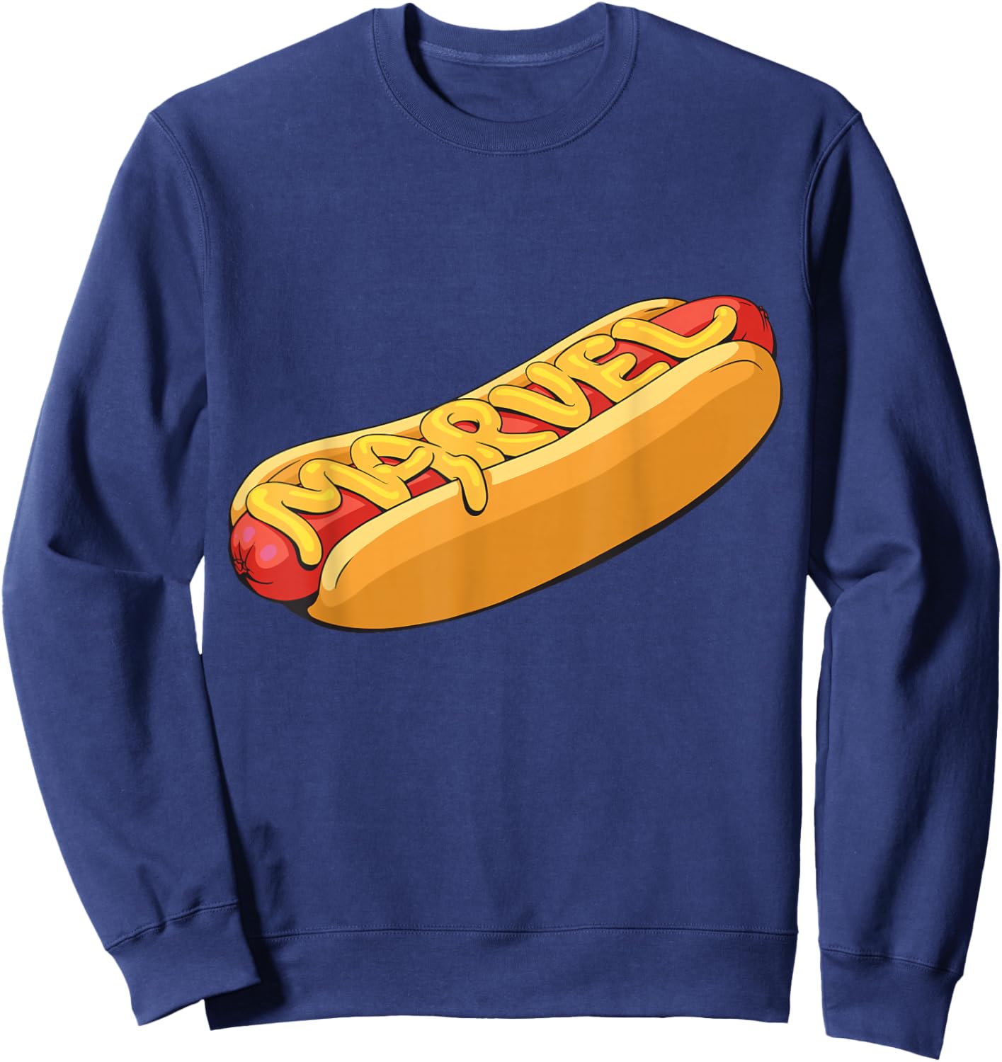 Marvel Menu Funny Super Hero Snack Foods Hot Dog Marvel Logo Sweatshirt - Sweatshirt | Navy