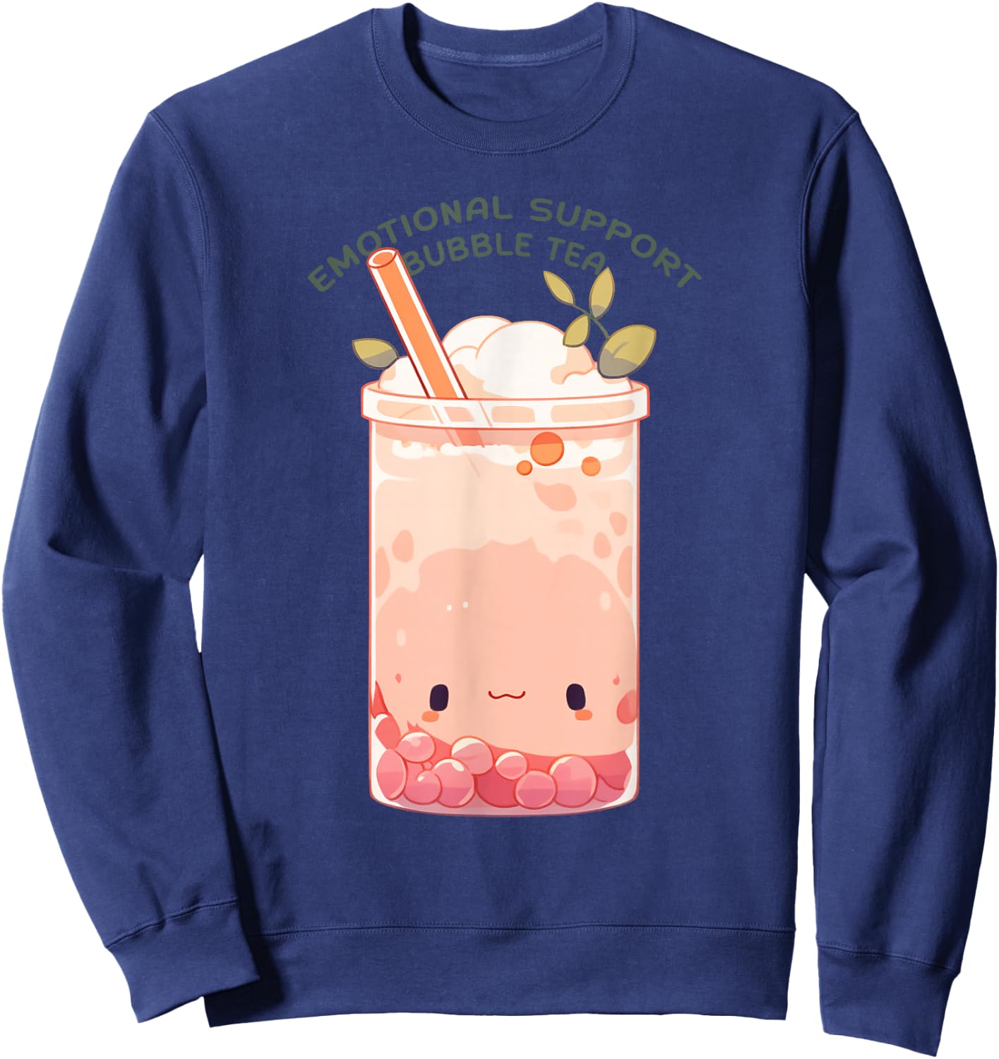 Emotional Support Bubble Tea Cute Kawaii Bubble Tea Sweatshirt - Sweatshirt | Navy