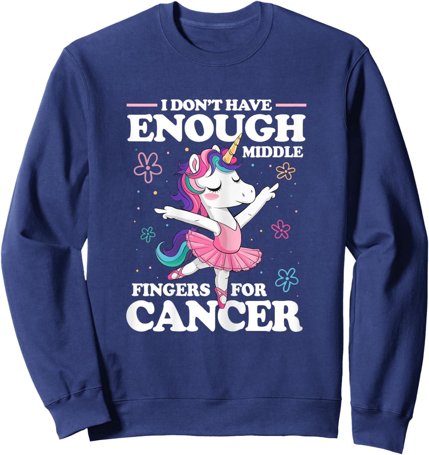 Christmas Funny I Don't Have Enough Middle Fingers For Cancer Unicorn Women's Black X-Small Modern U-Neck Short Sleeve Breast Cancer Awareness Sweatshirt - Sweatshirt | Navy