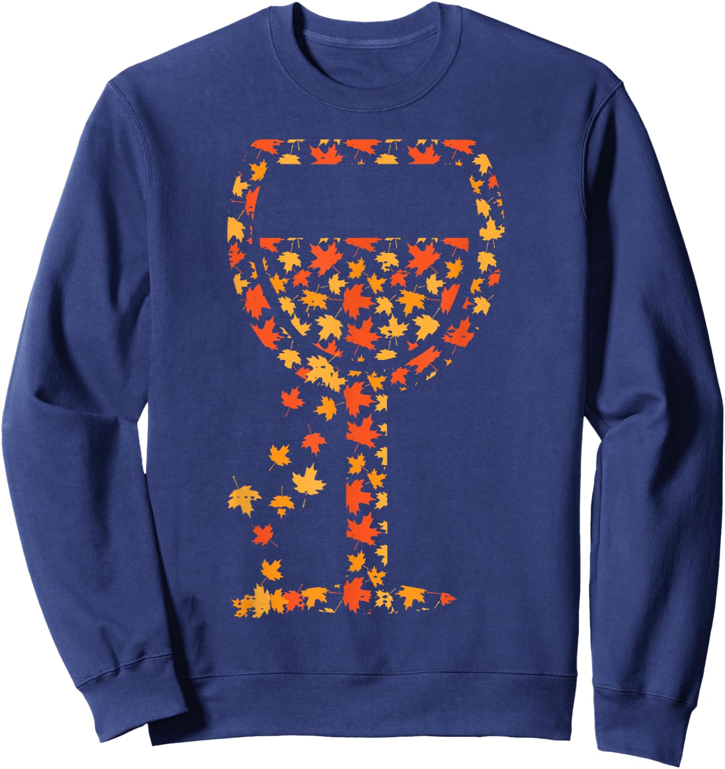 Wine Glass Maple Leaves Fall Autumn Thanksgiving Women Sweatshirt - Sweatshirt | Navy