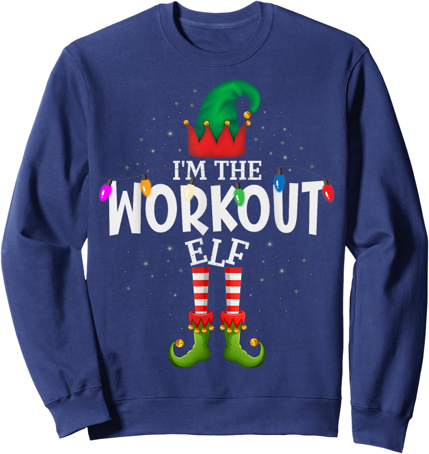 99 Gifts Group Foto Christmas Elf Pajama - Adults Workout Motif - Black, Small - , Short Sleeve - Classic Fit Sweatshirt - Sweatshirt | Navy