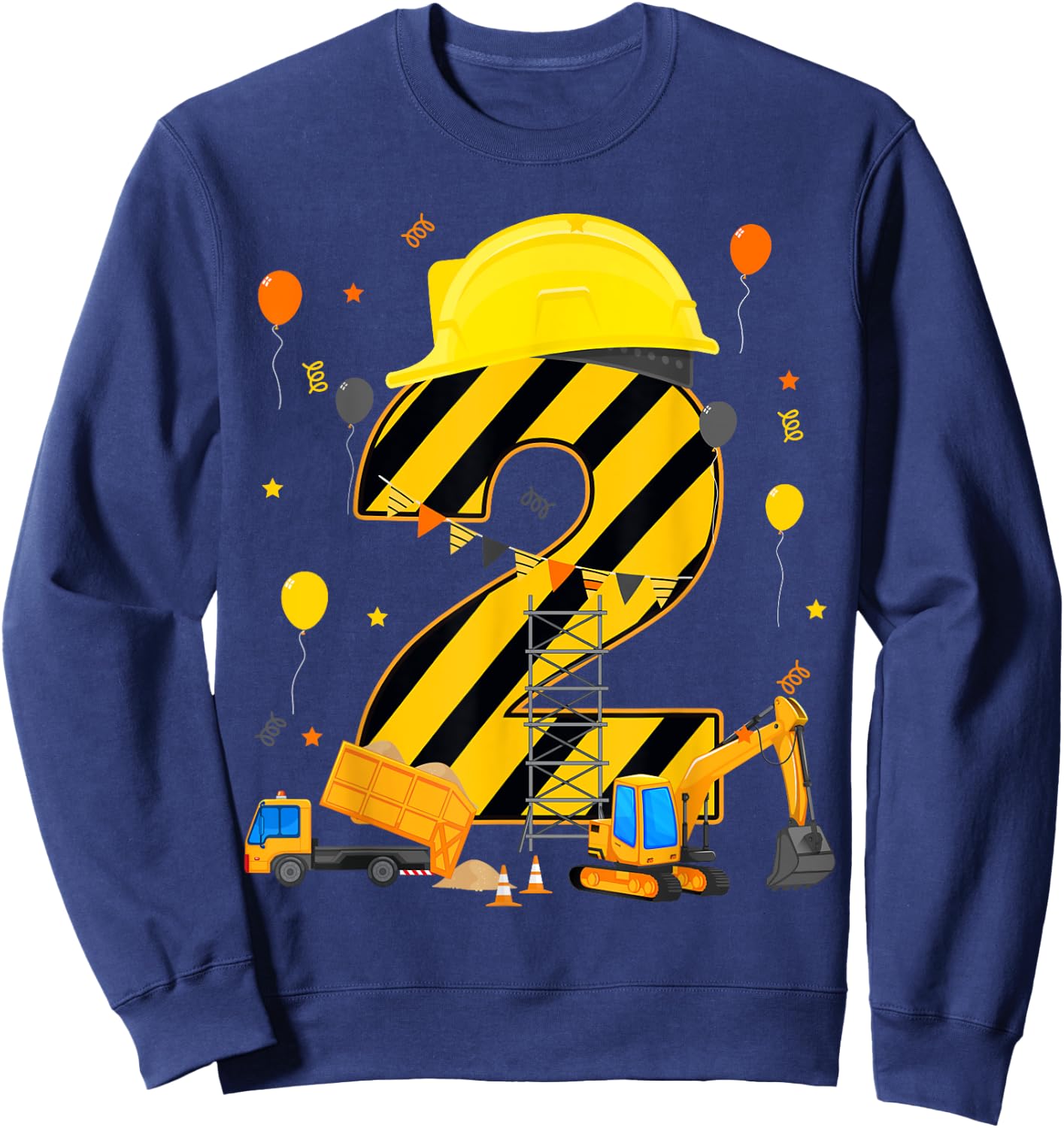 Two 2yr 2nd Birthday Construction Vehicles 2 Year Old Sweatshirt - Sweatshirt | Navy