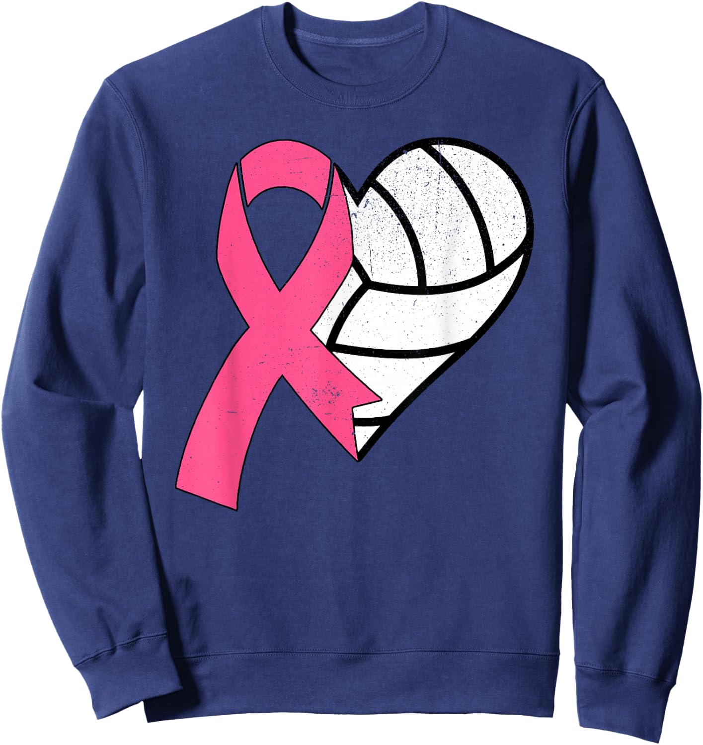 Volleyball Breast Cancer Awareness Month Pink Ribbon Women Sweatshirt - Sweatshirt | Navy