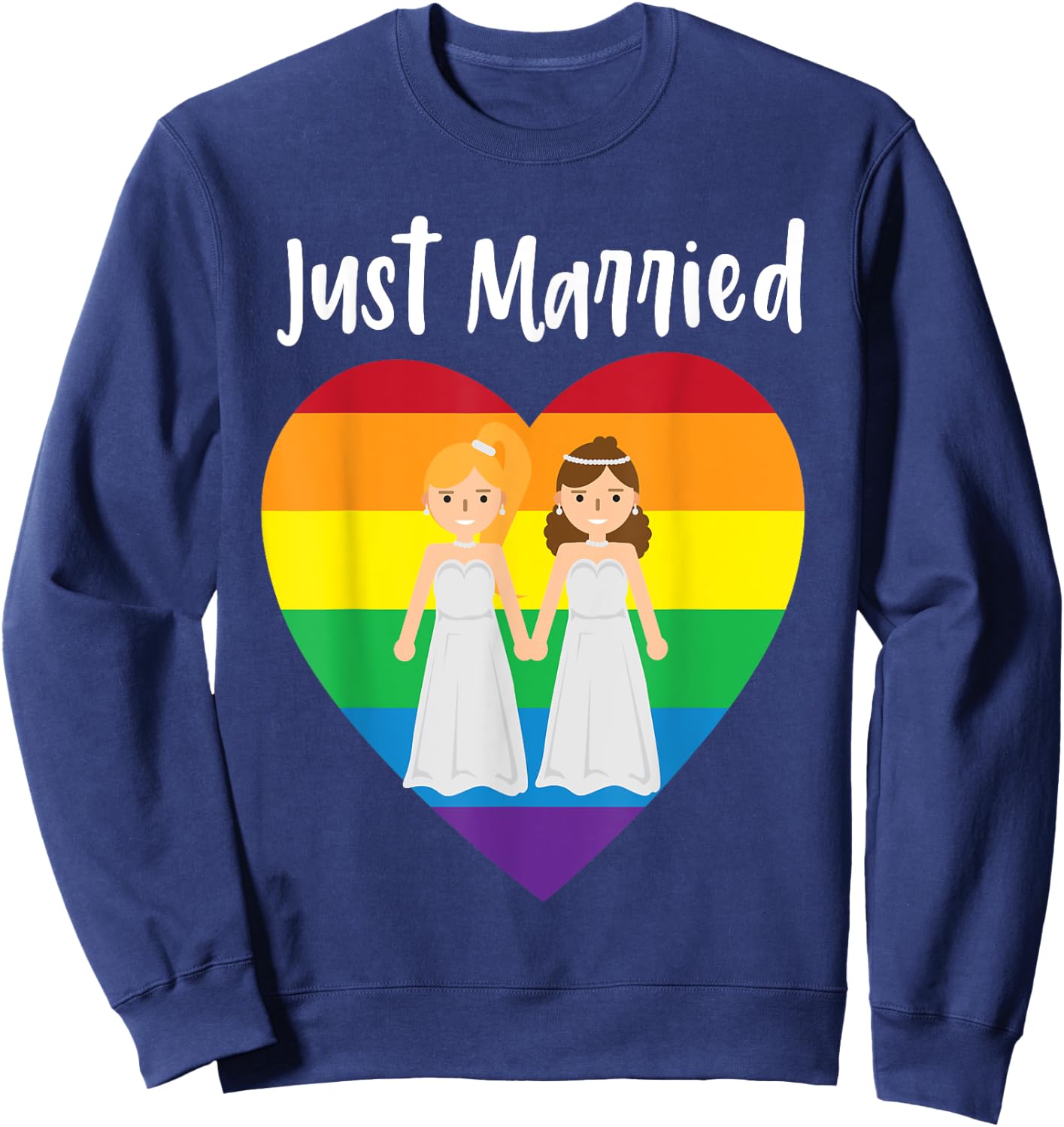 Just Married Double Bride Lesbian Pride Rainbow Color Print Sweatshirt - Sweatshirt | Navy