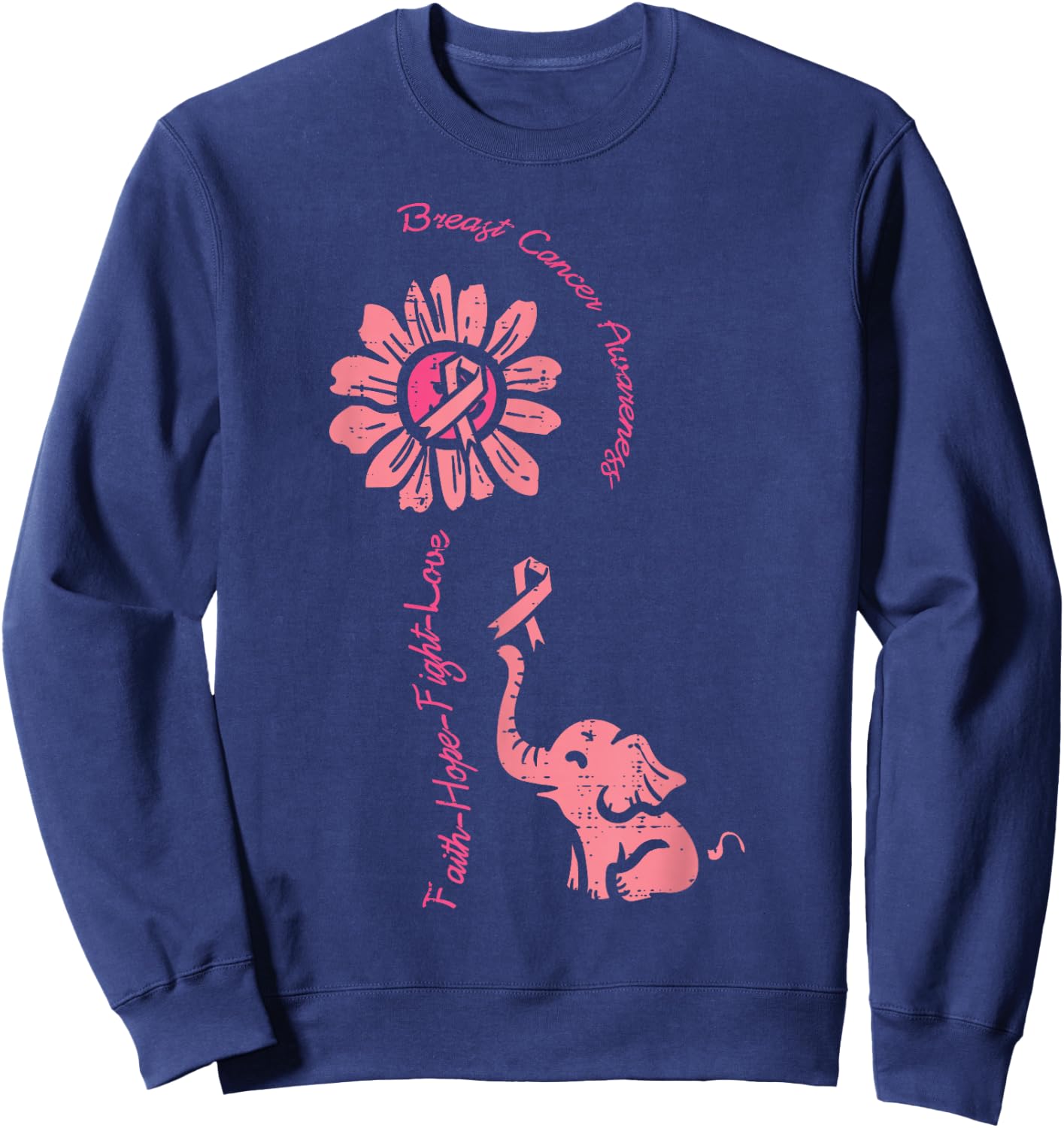 Breast Cancer Awareness Sunflower Elephant Faith Women Kids Sweatshirt - Sweatshirt | Navy
