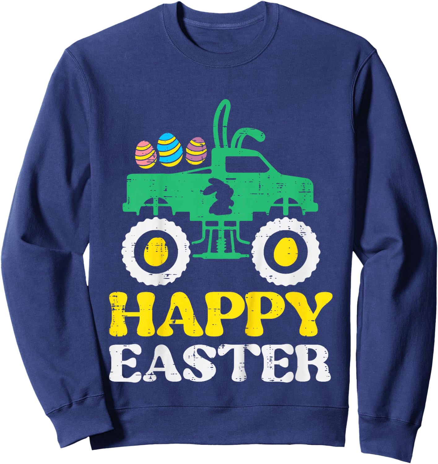 Kids Happy Easter Monster Truck Bunny Rabbit Boys Kids Toddler Sweatshirt - Sweatshirt | Navy