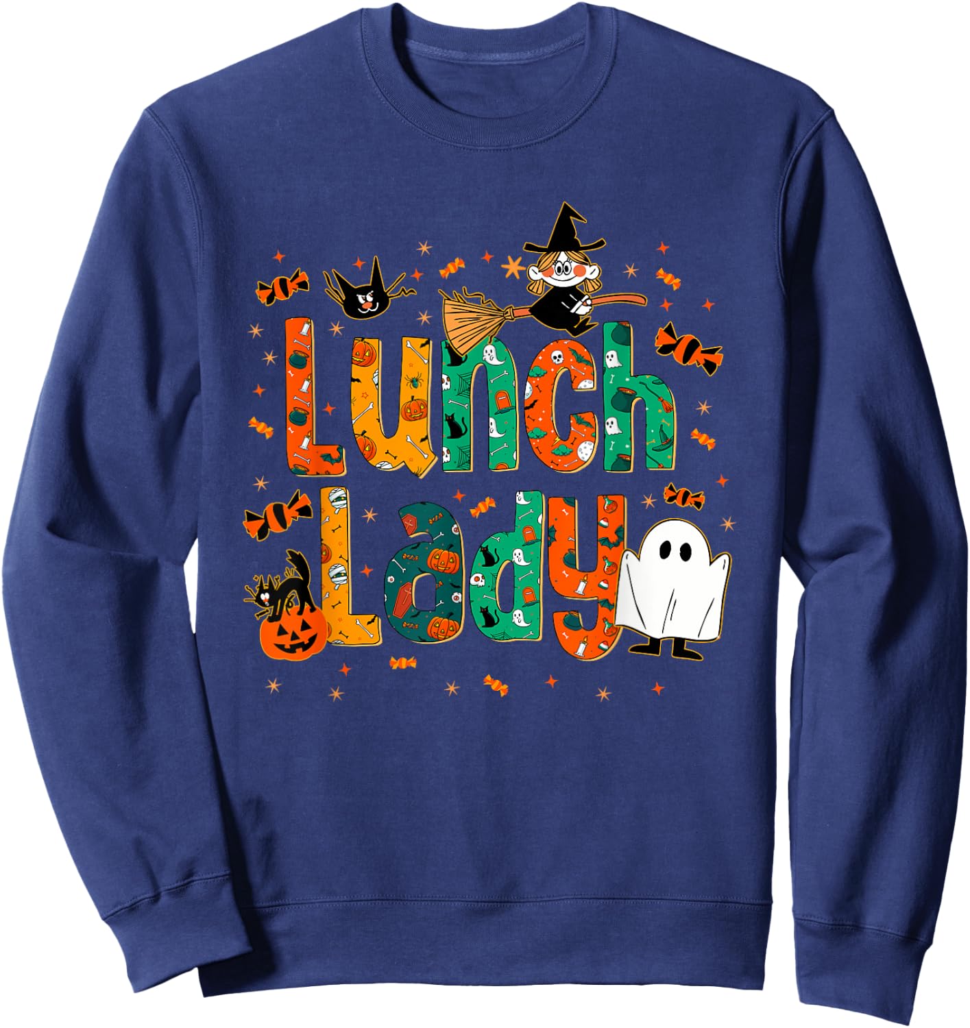 Halloween Lunch Lady Cafeteria Spooky Lunch Lady Halloween Sweatshirt - Sweatshirt | Navy