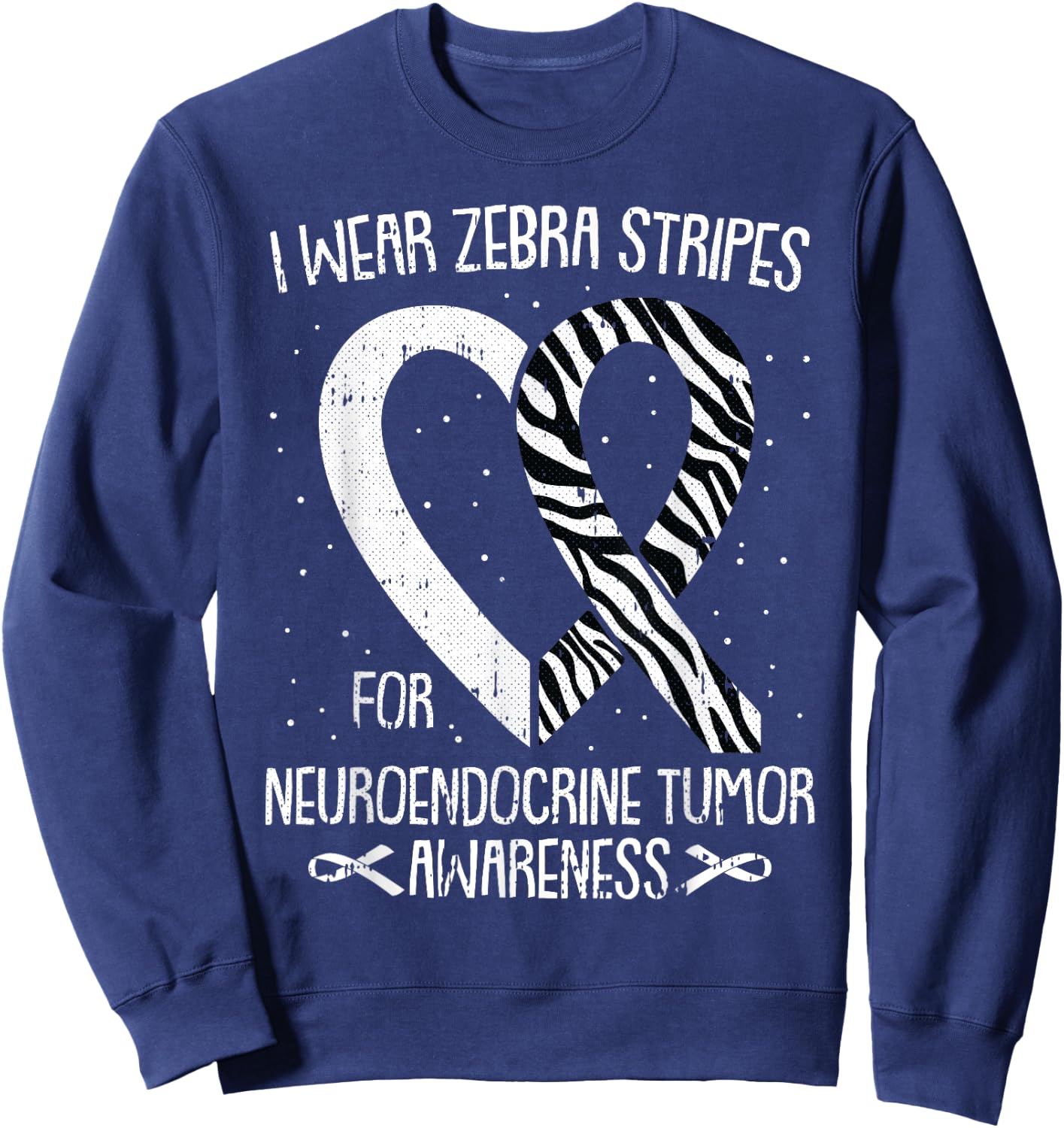 Zebra Ribbon Neuroendocrine Cancer Awareness NET Carcinoid Sweatshirt - Sweatshirt | Navy