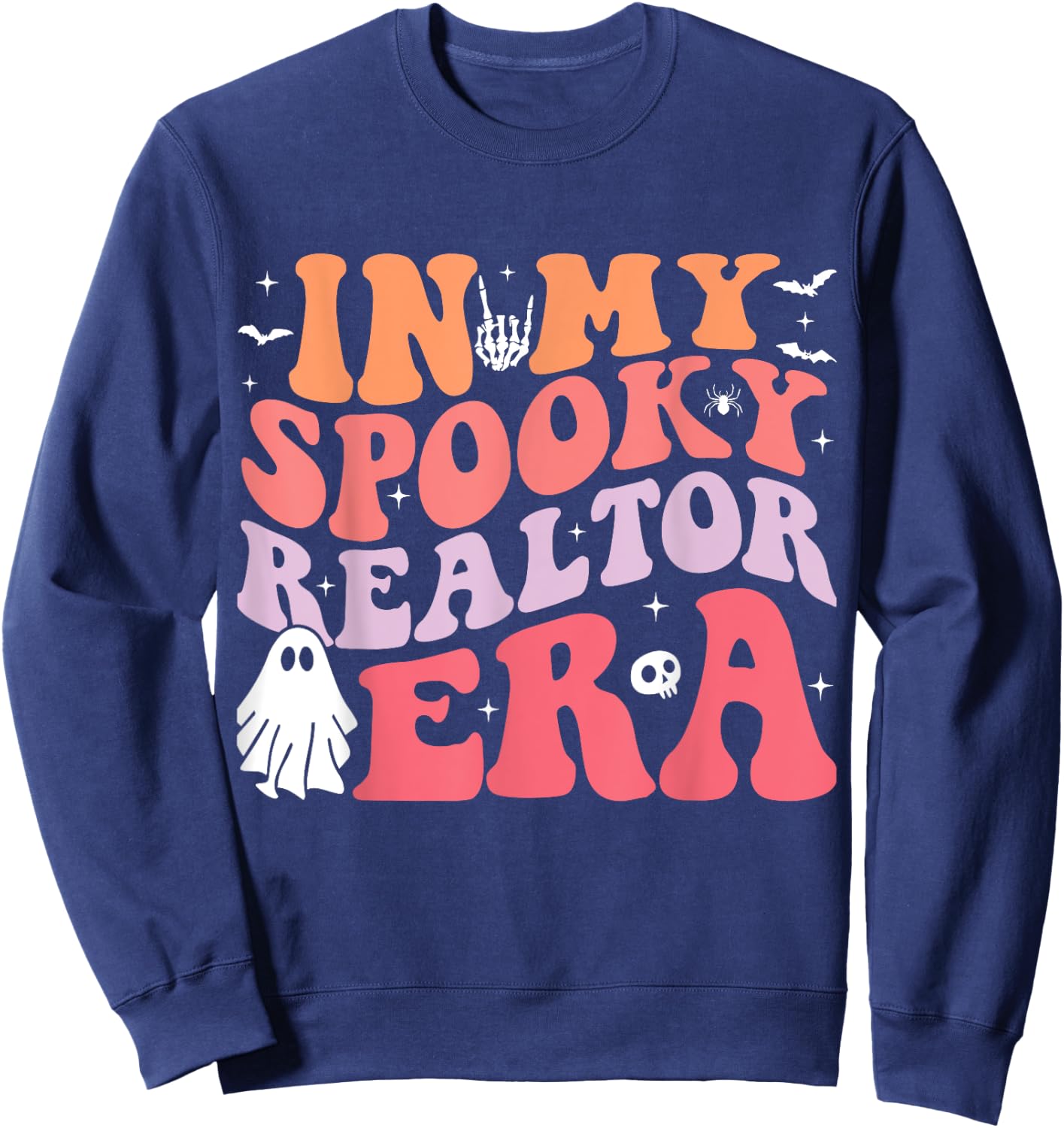 In My Spooky Realtor Era Retro Groovy Funny Halloween Ghost Sweatshirt - Sweatshirt | Navy