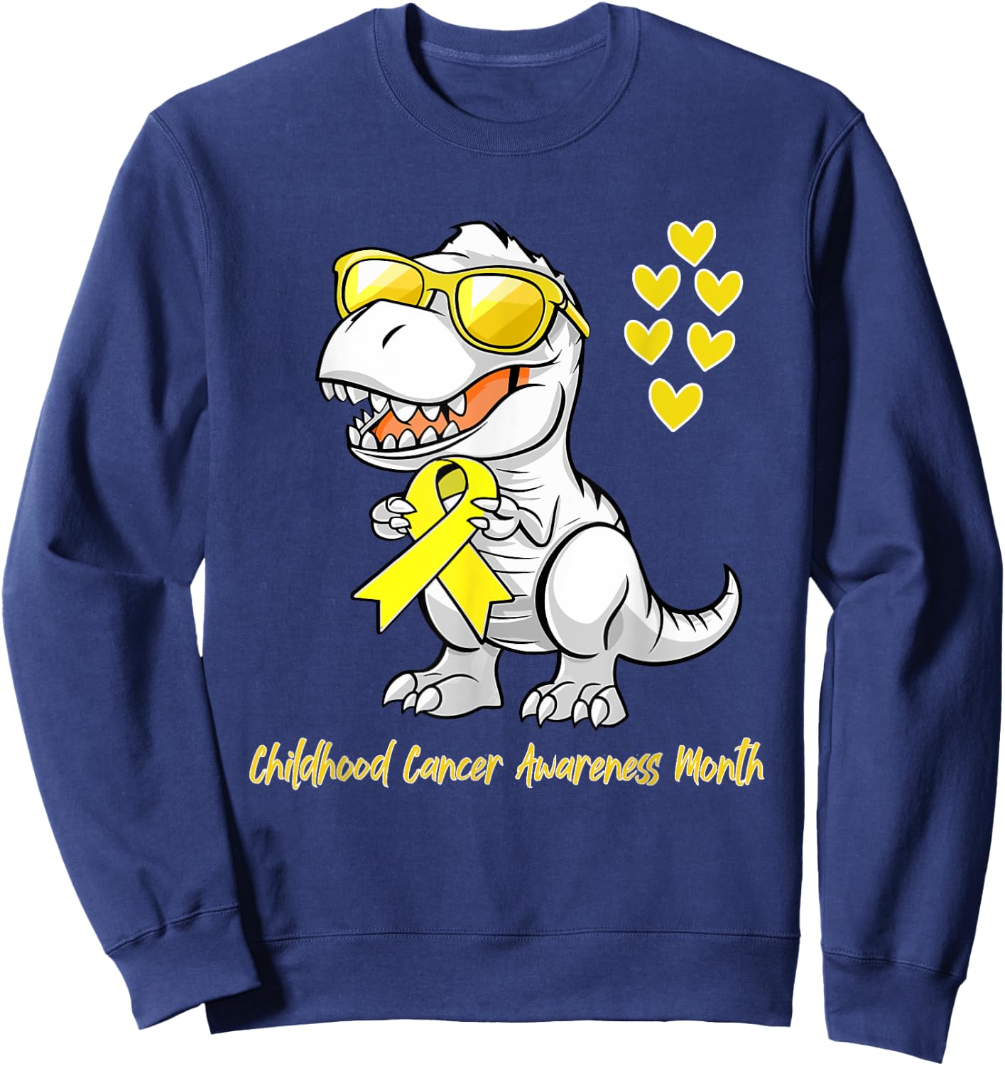 T-rex Dinosaur Childhood Cancer Awareness Dino kids Toddlers Sweatshirt - Sweatshirt | Navy