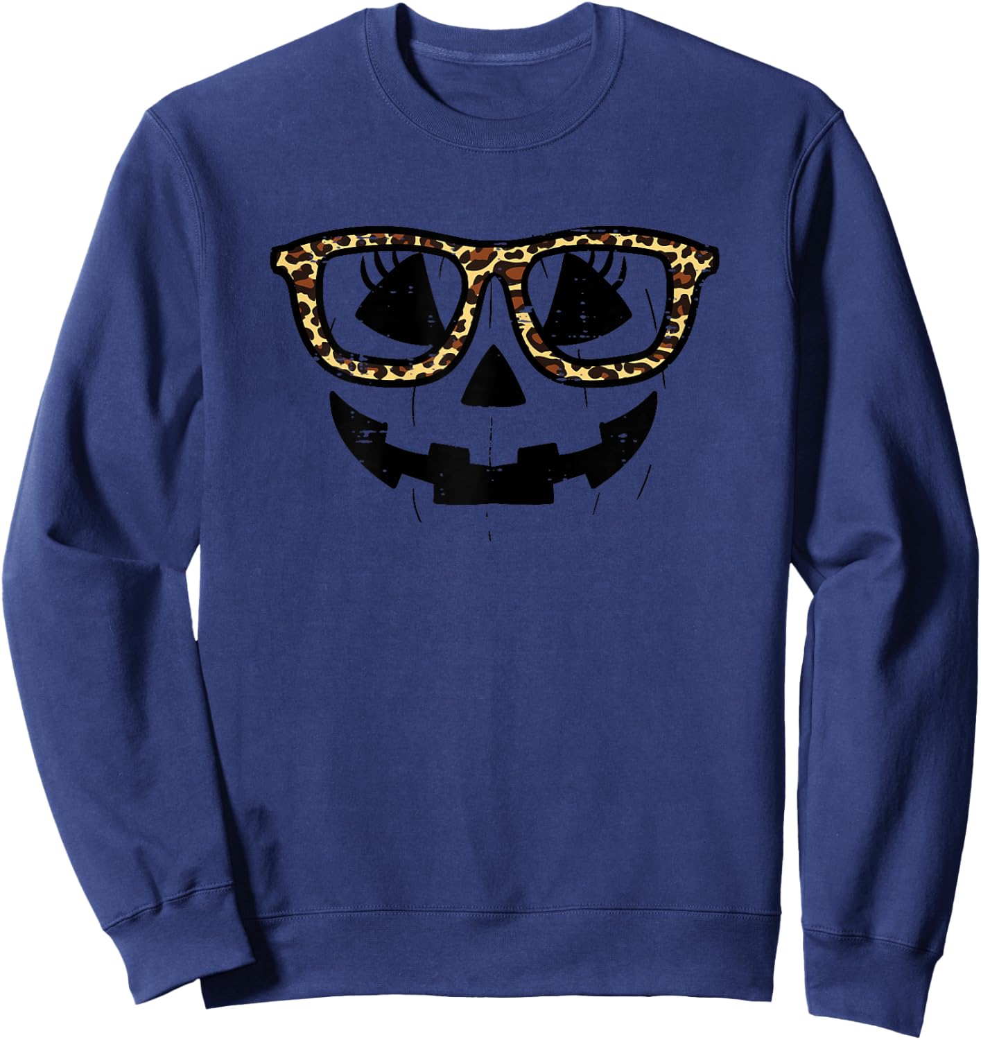 Pumpkin Face Leopard Glasses Funny Halloween Women Girls Sweatshirt - Sweatshirt | Navy